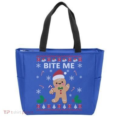 Bite Me Gingerbread Ugly Christmas Sweater Funny Gift Meaningful Gift Tote Bag