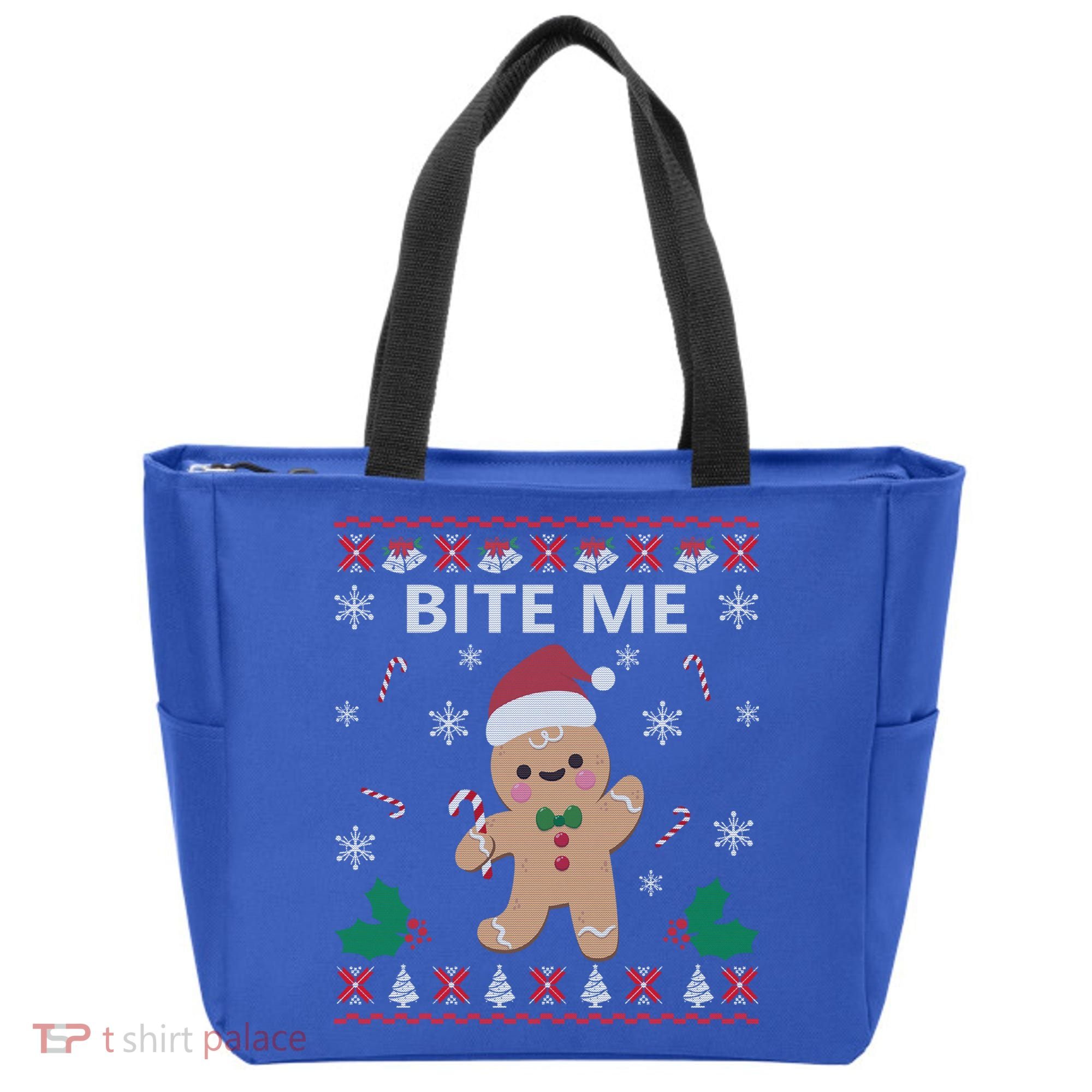 Bite Me Gingerbread Ugly Christmas Sweater Funny Gift Meaningful Gift Tote Bag