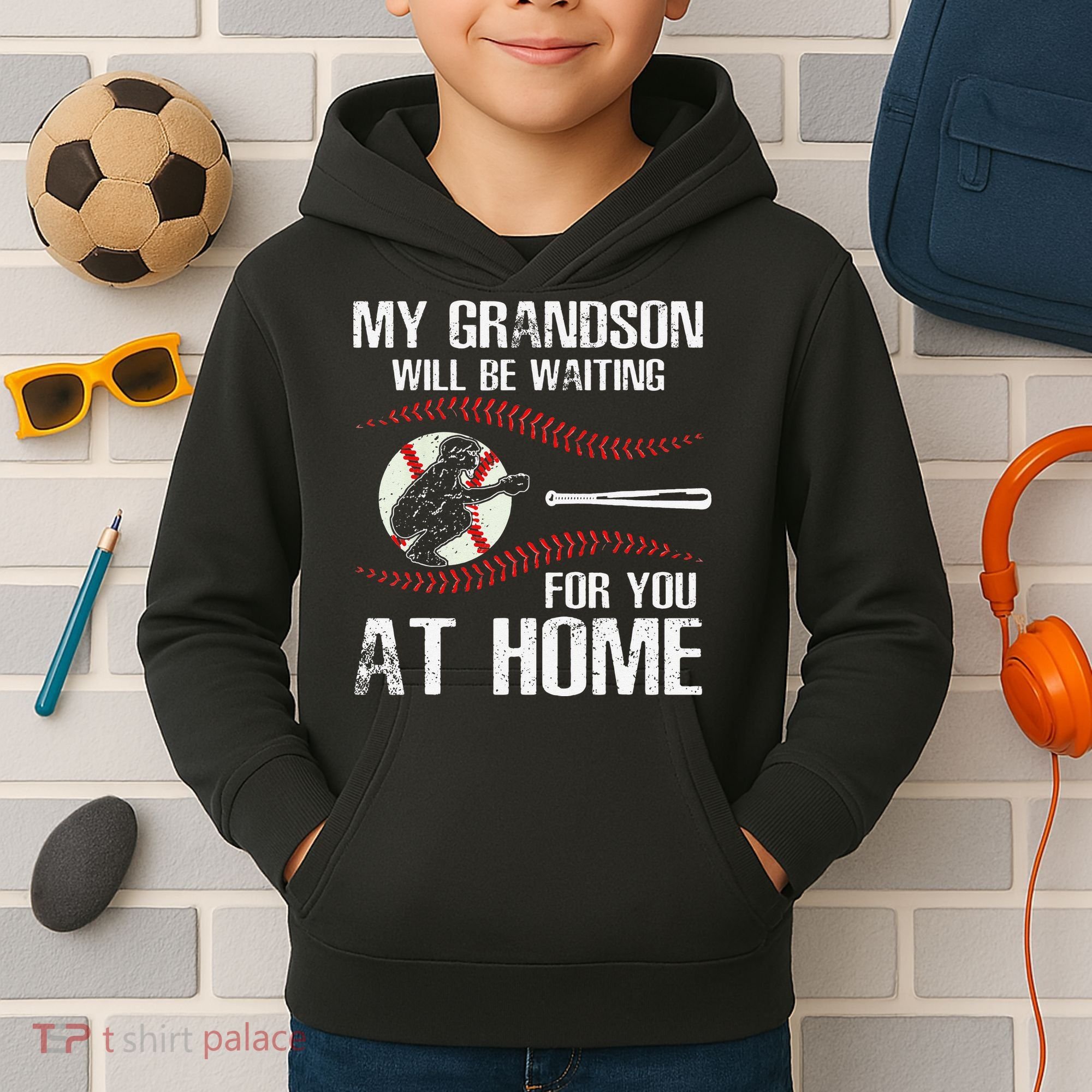 Baseball My Grandson Will Be Waiting For You At Home Kids Hoodie