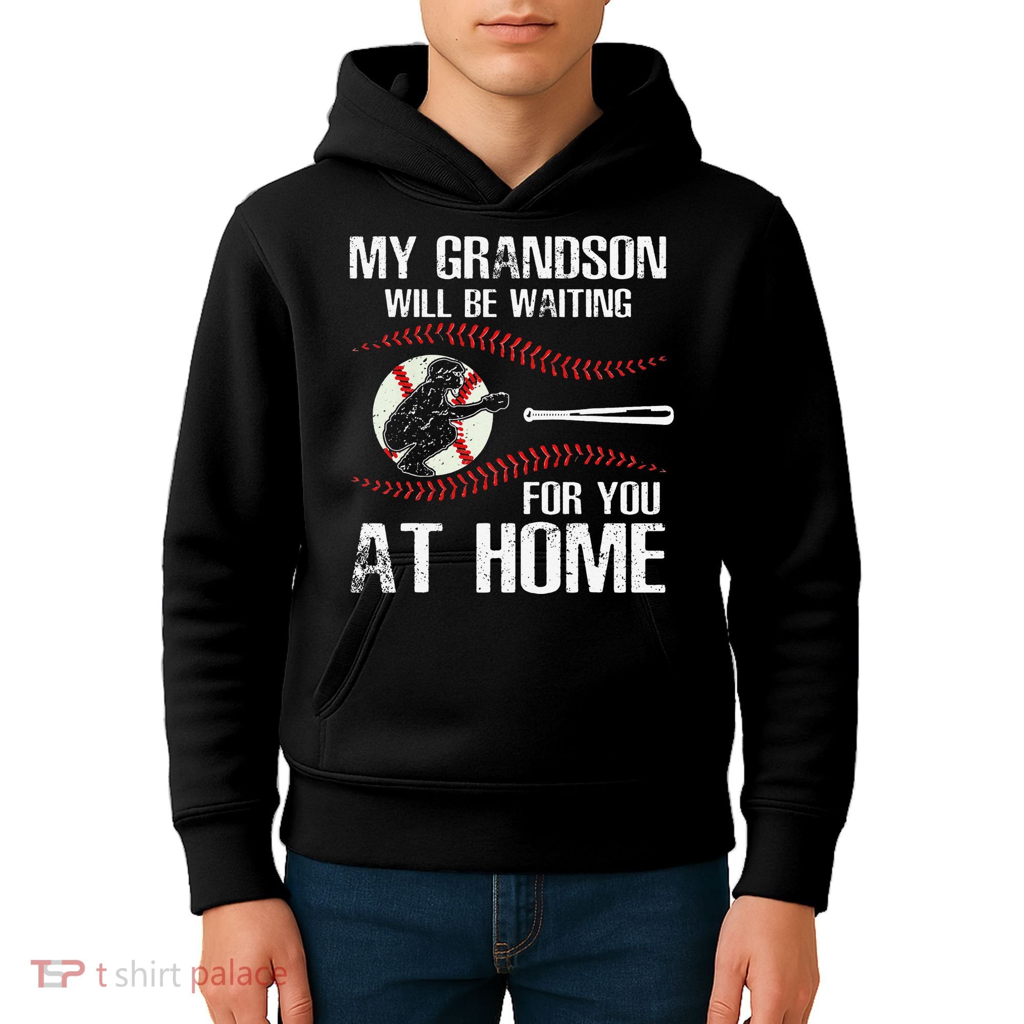 Baseball My Grandson Will Be Waiting For You At Home Kids Hoodie