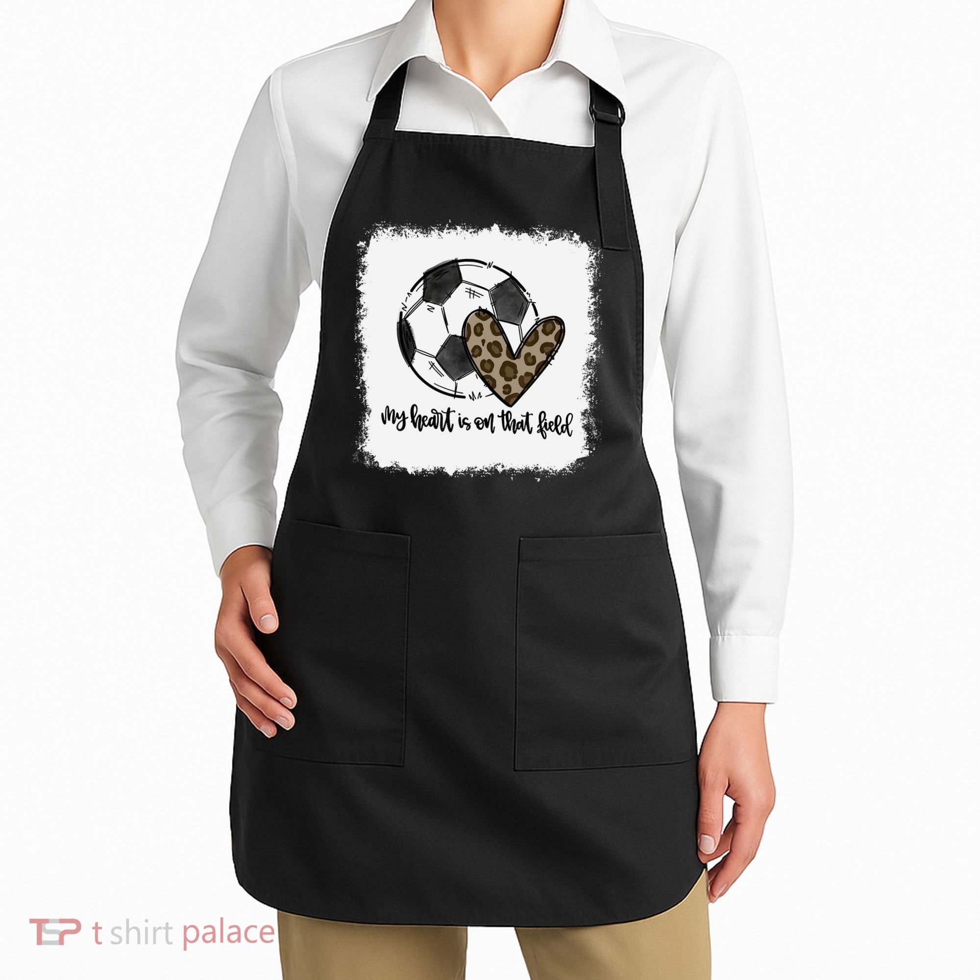 Bleached My Heart Is On That Field Soccer Mom Leopard Apron