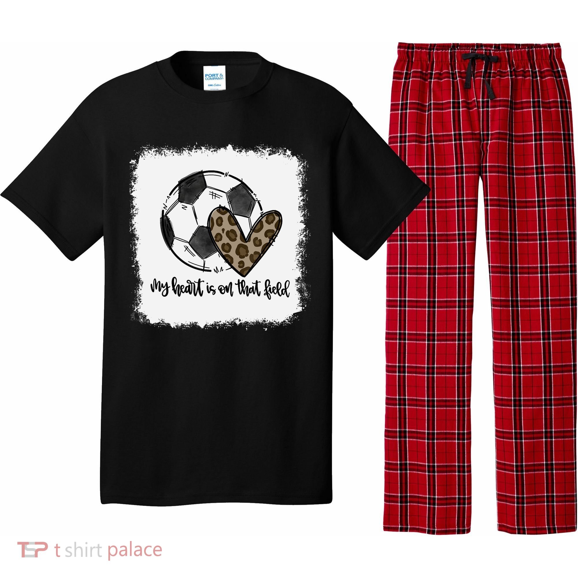 Bleached My Heart Is On That Field Soccer Mom Leopard Pajama Set
