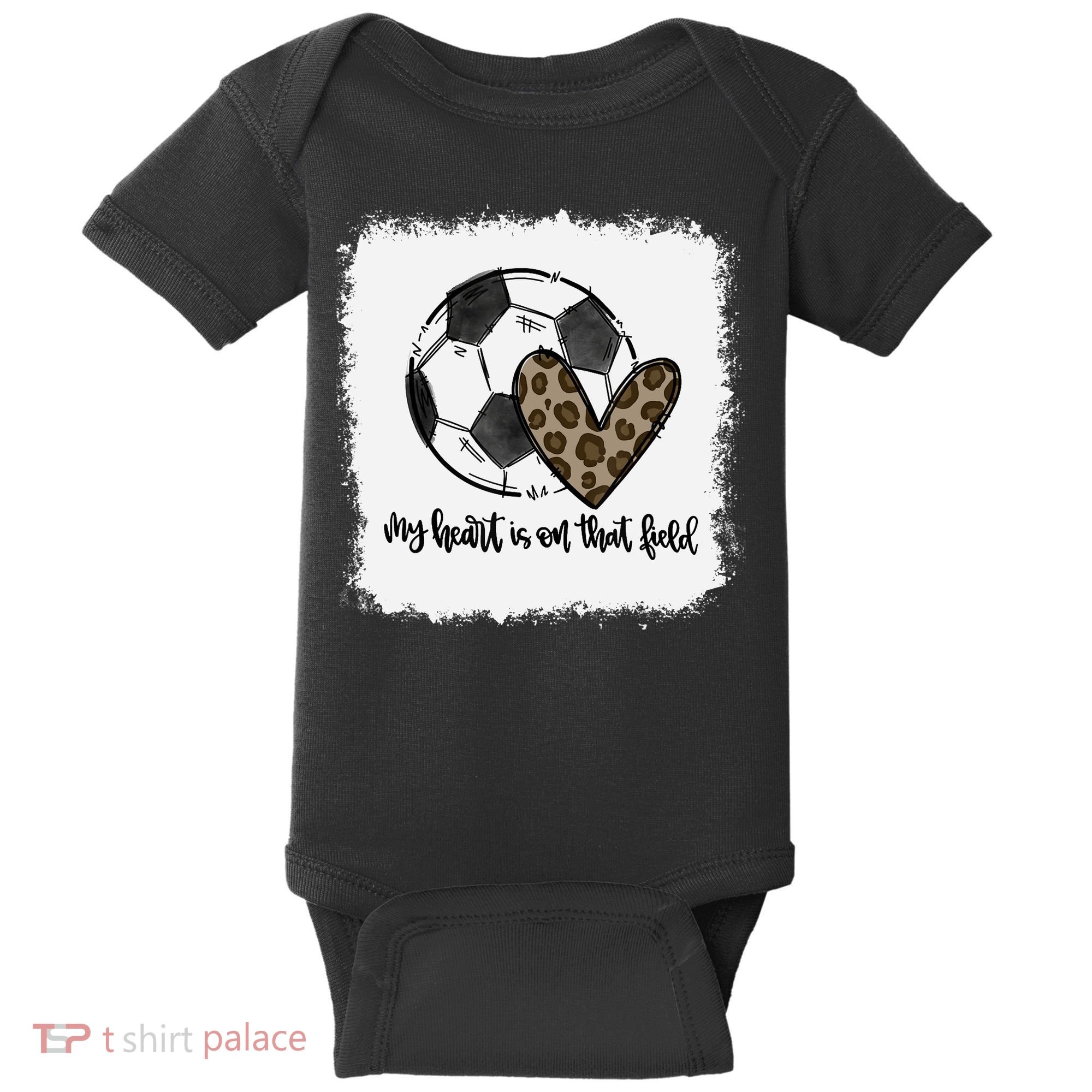 Bleached My Heart Is On That Field Soccer Mom Leopard Baby Bodysuit