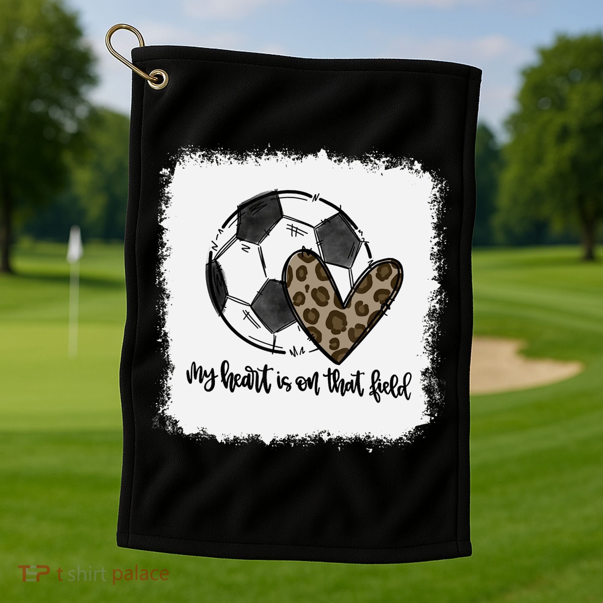 Bleached My Heart Is On That Field Soccer Mom Leopard Golf Towel