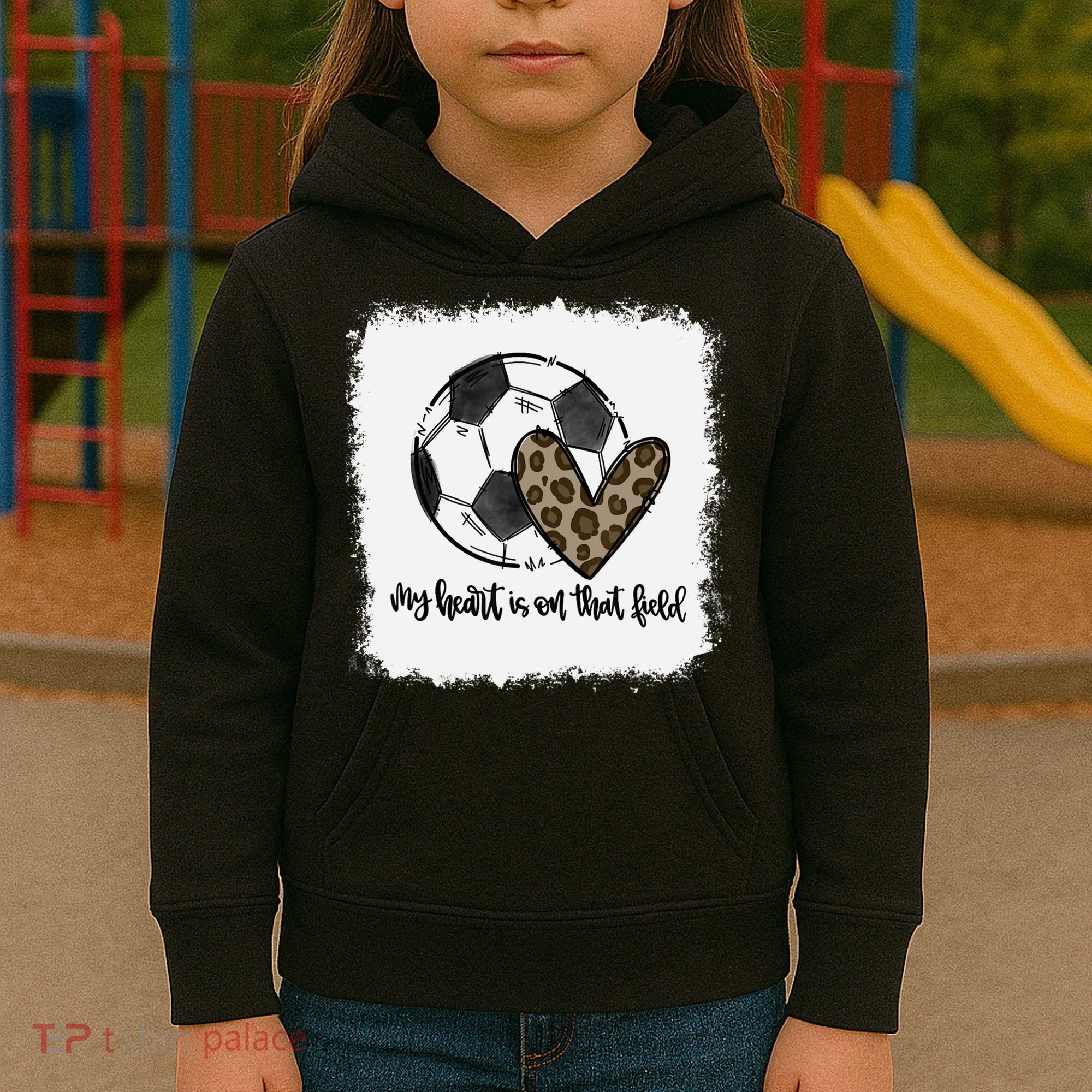 Bleached My Heart Is On That Field Soccer Mom Leopard Kids Hoodie