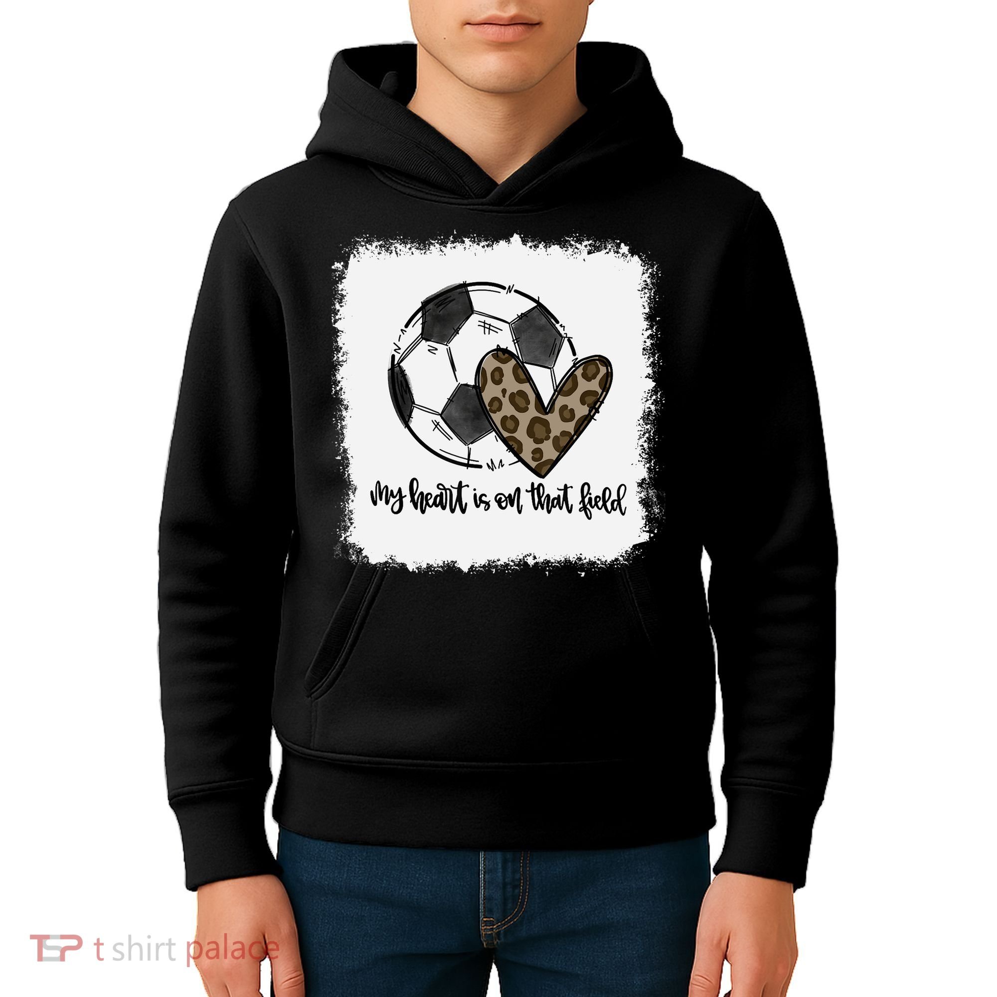 Bleached My Heart Is On That Field Soccer Mom Leopard Kids Hoodie