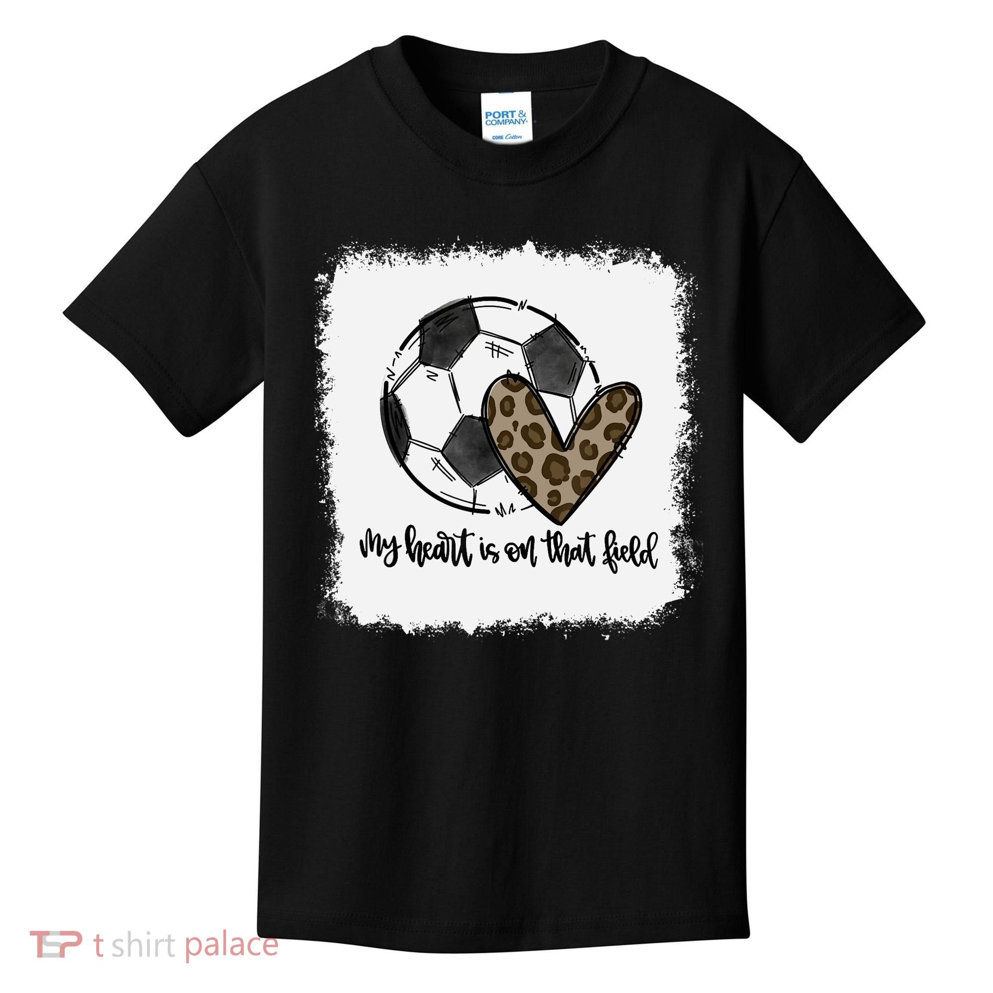 Bleached My Heart Is On That Field Soccer Mom Leopard Kids T-Shirt