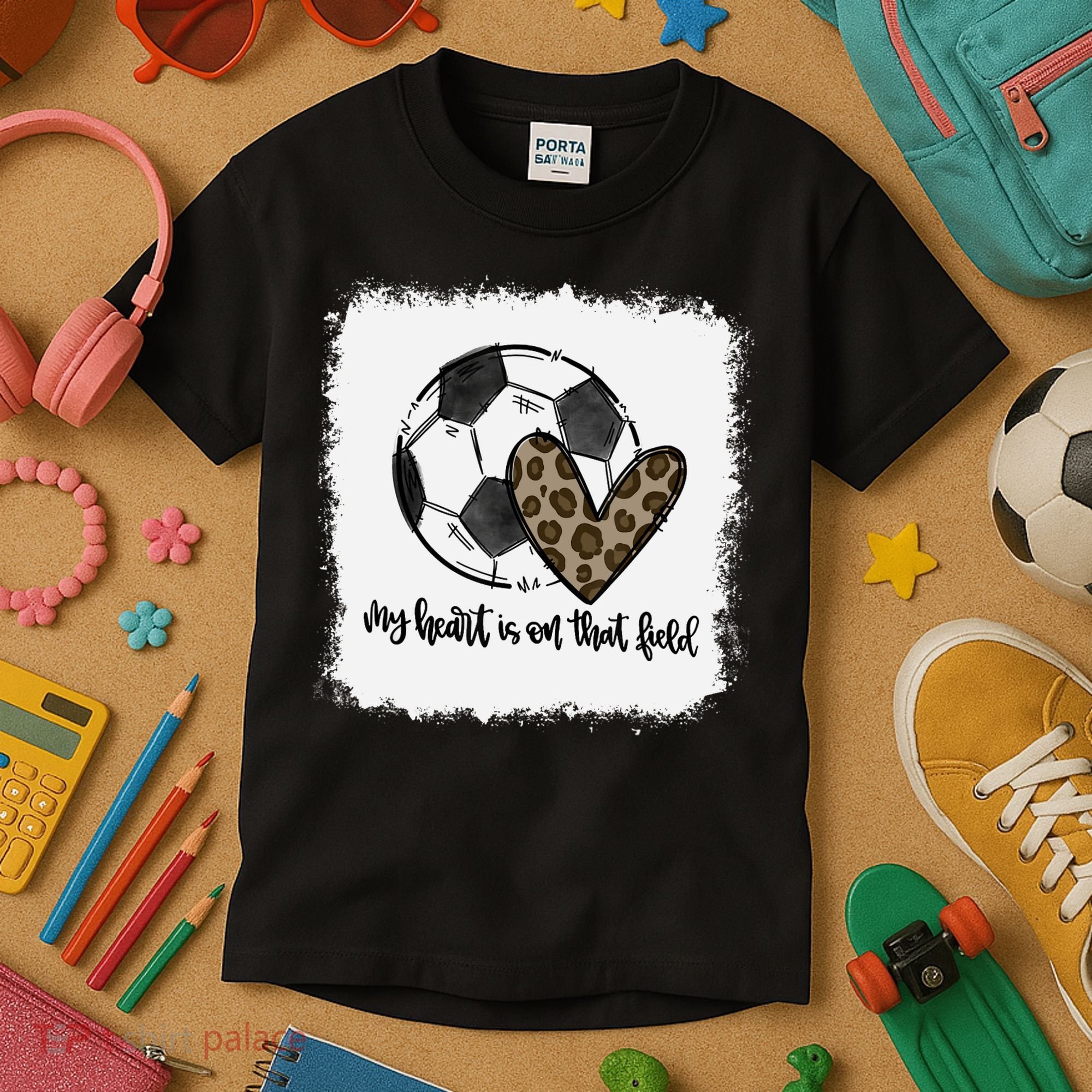 Bleached My Heart Is On That Field Soccer Mom Leopard Kids T-Shirt