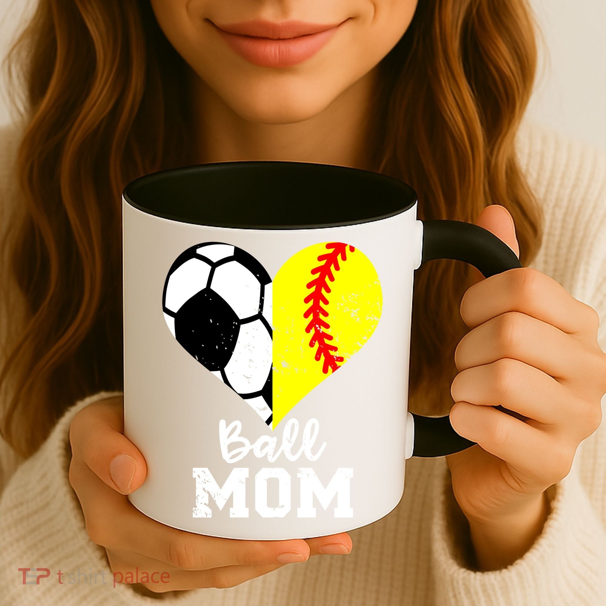 Ball Mom Heart Funny Softball Soccer Mom Gift Coffee Mug