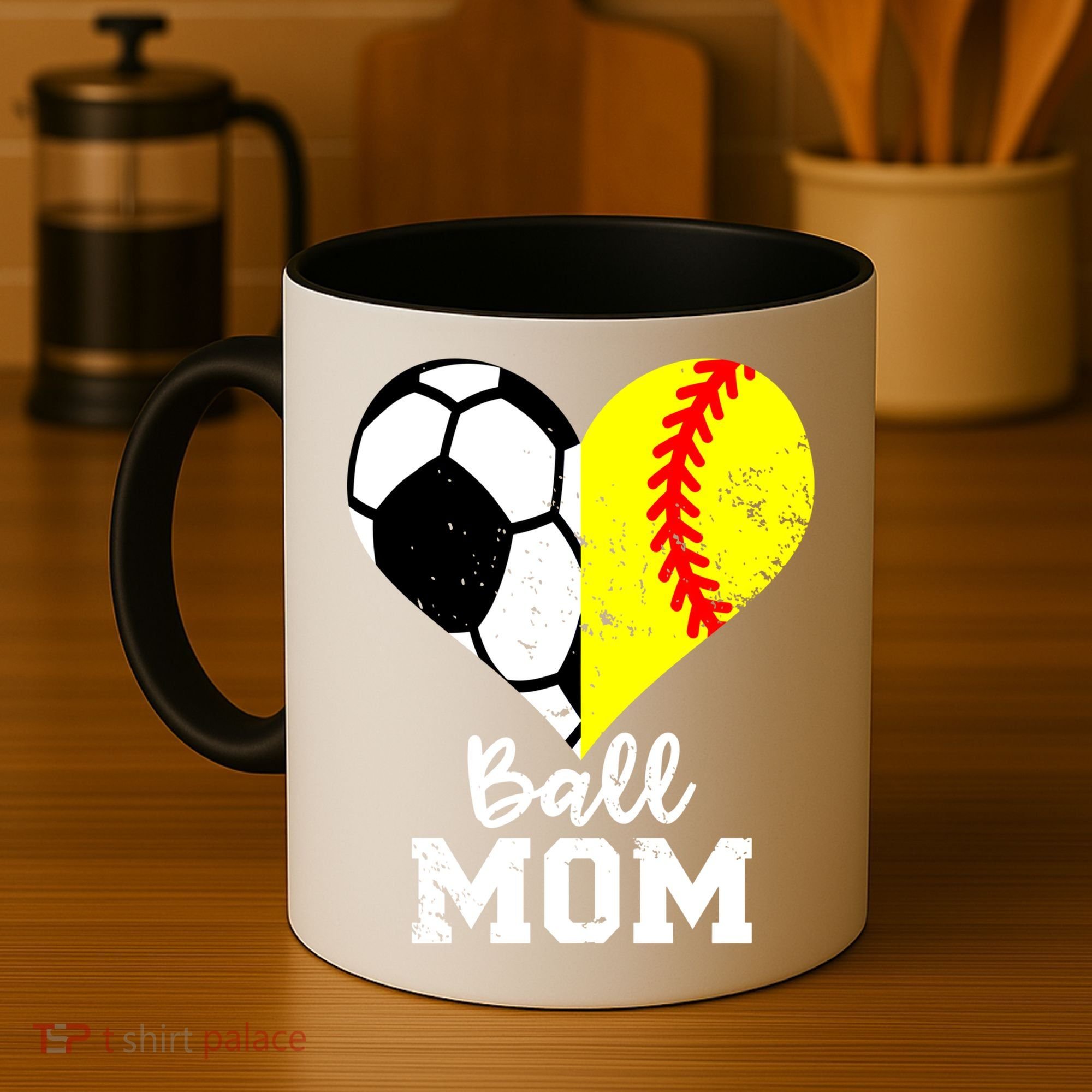 Ball Mom Heart Funny Softball Soccer Mom Gift Coffee Mug