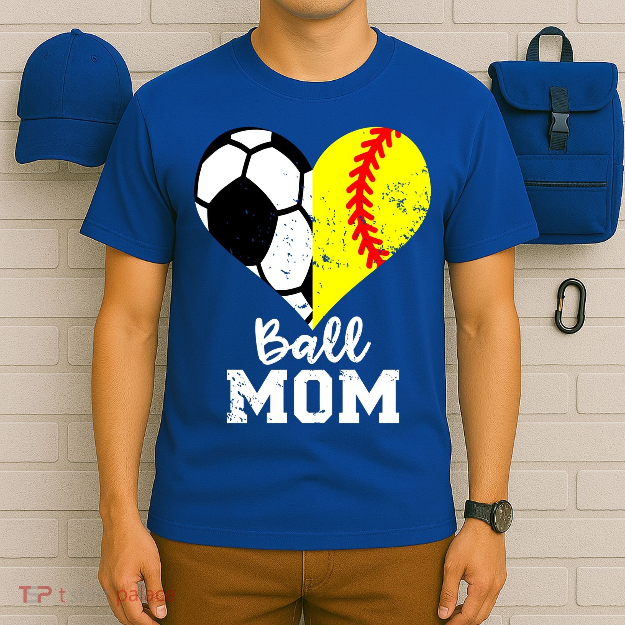 Ball Mom Heart Funny Softball Soccer Mom Gift T-Shirt