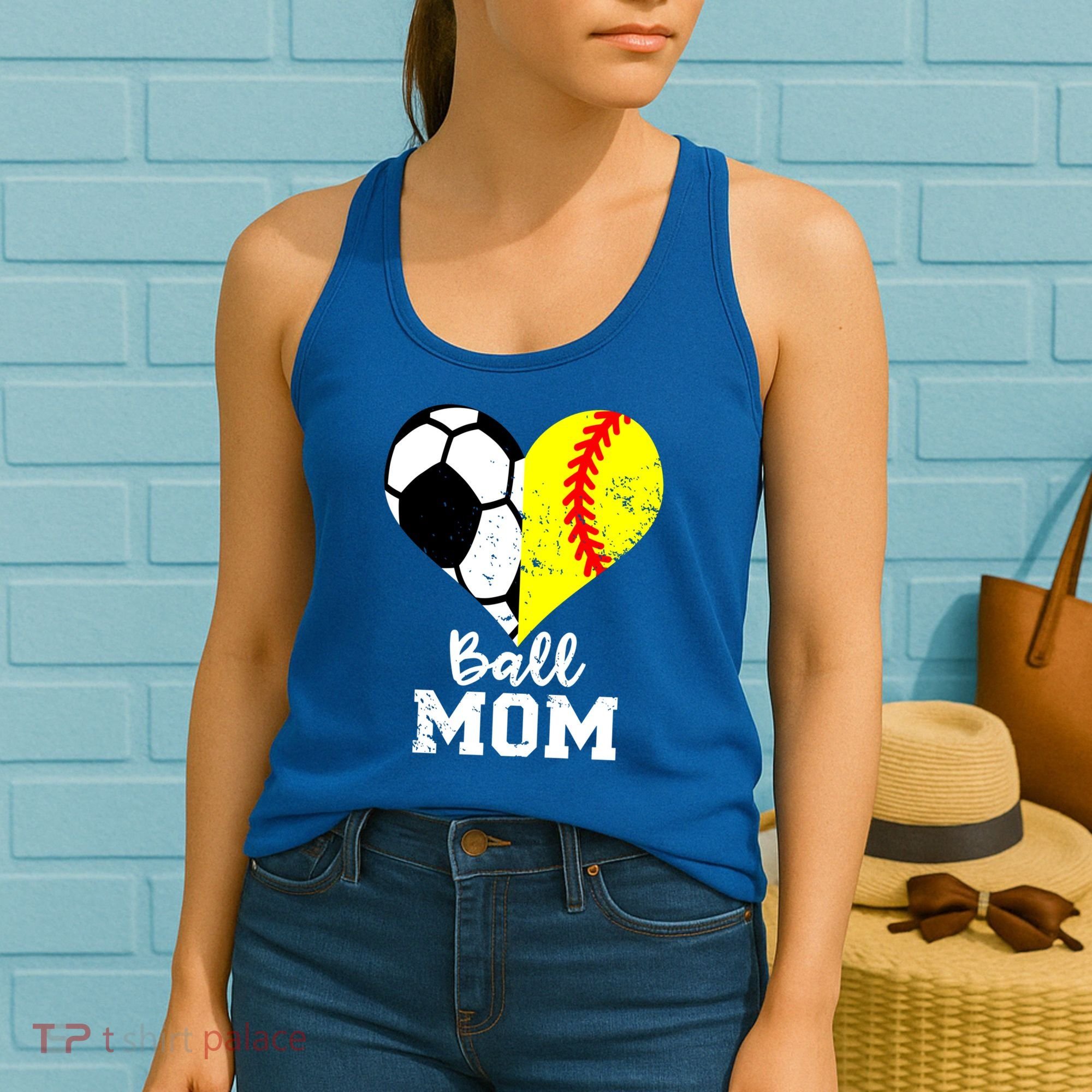 Ball Mom Heart Funny Softball Soccer Mom Gift Women's Tank Top