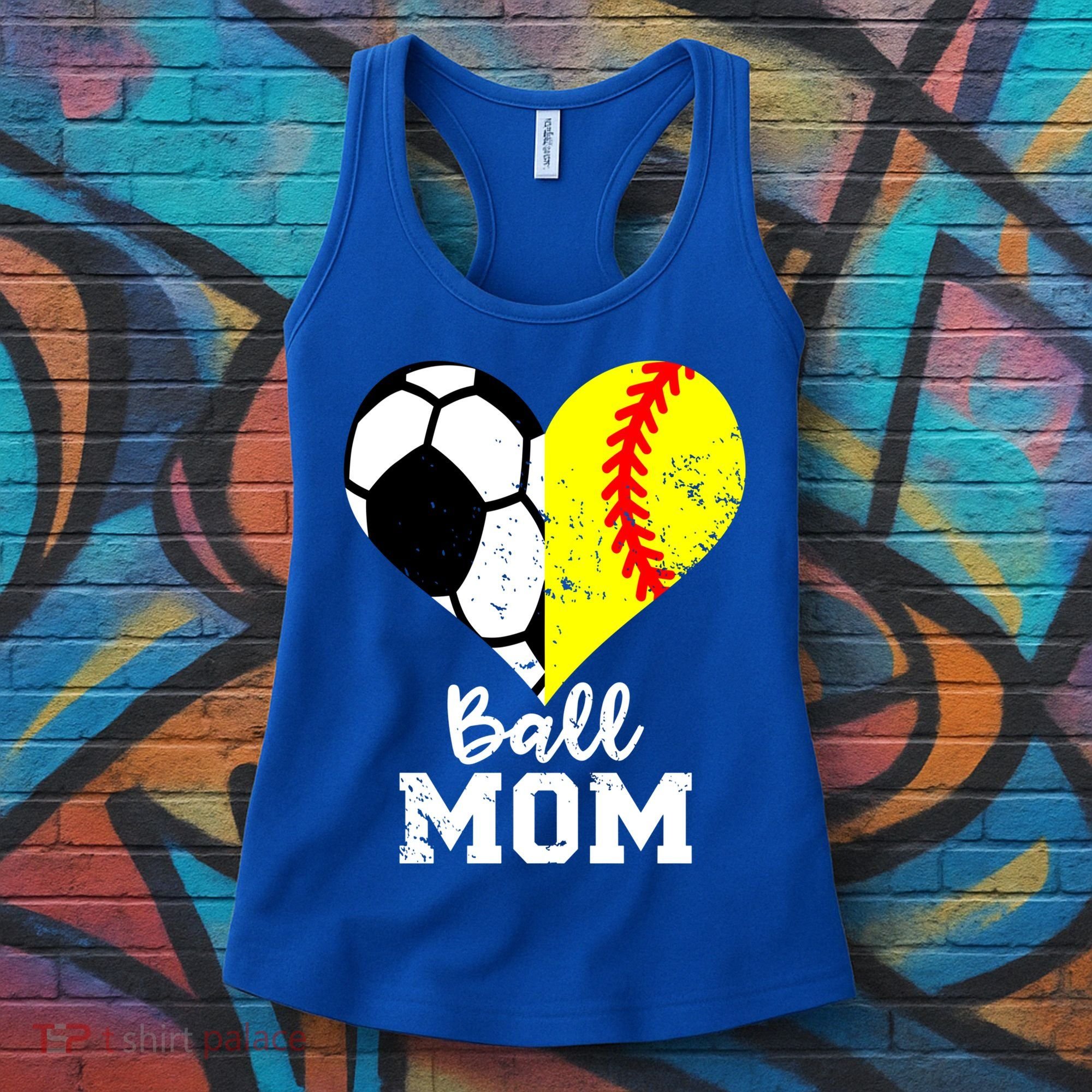 Ball Mom Heart Funny Softball Soccer Mom Gift Women's Tank Top