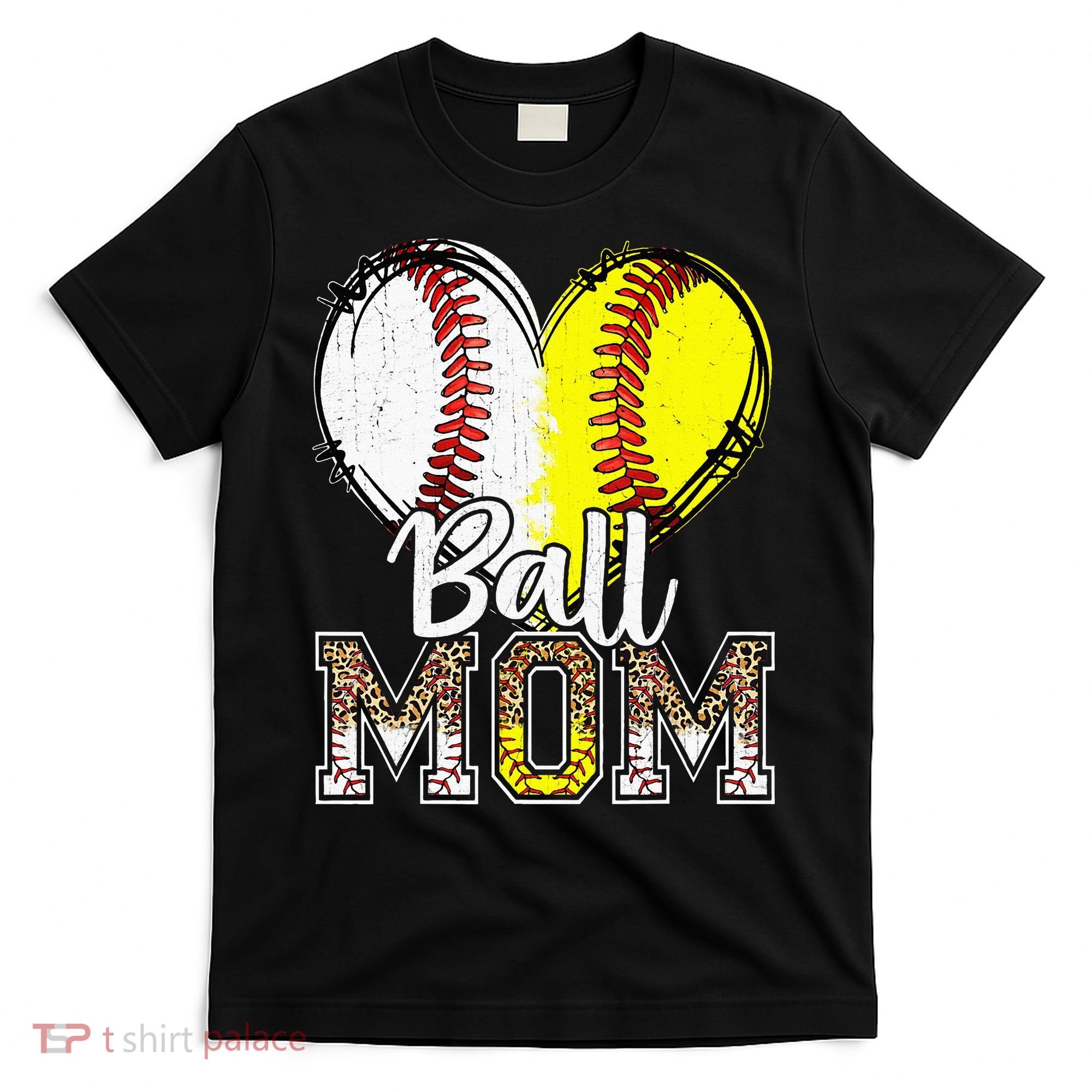 Ball Mom Heart Baseball Softball Mama Women Mothers Day T-Shirt
