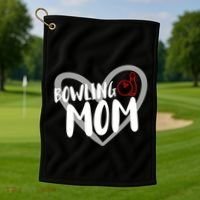 Bowling Mom Heart Cute Gift Golf Towel thumb 1