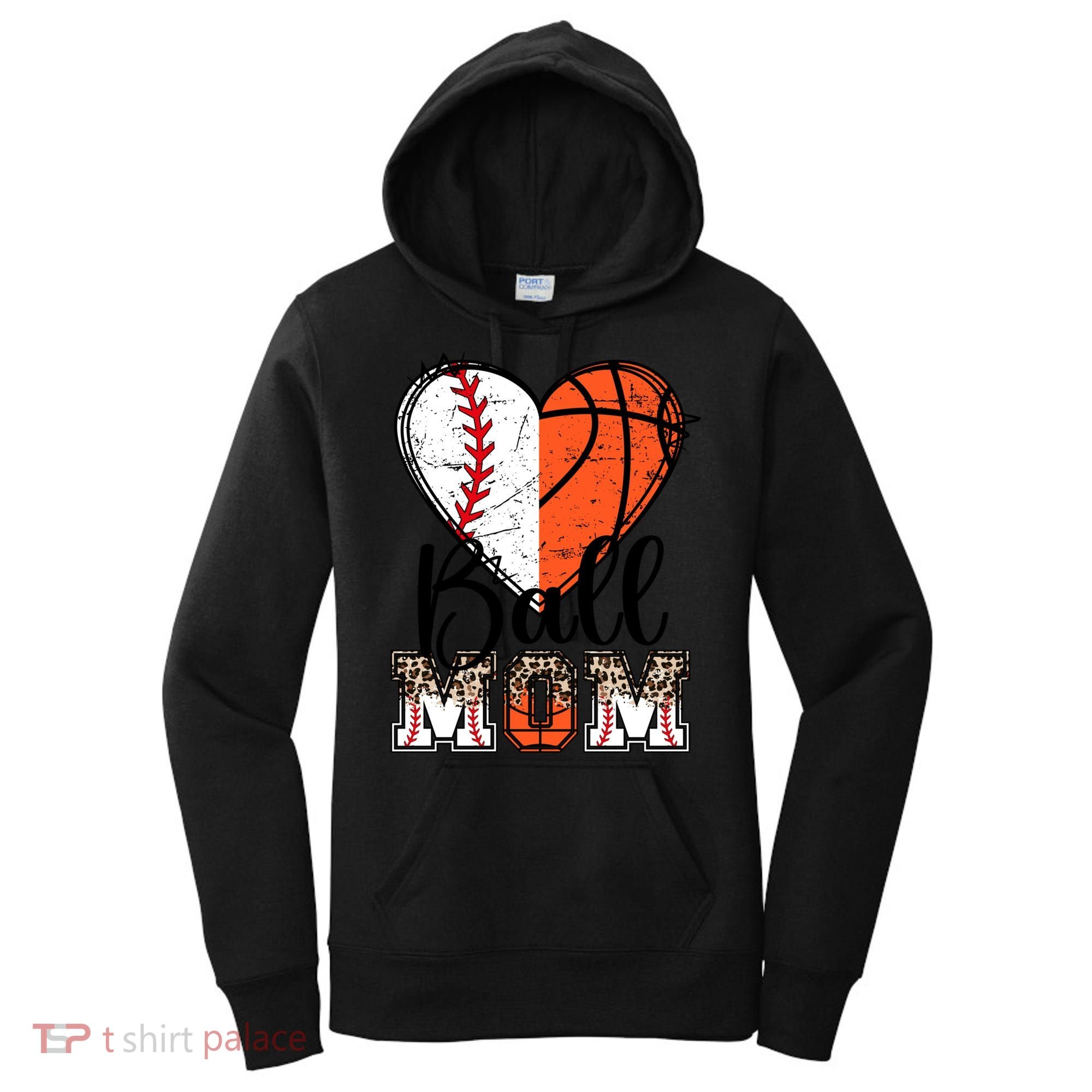 Ball Mom Heart Basketball Baseball Mom Gift Women's Hoodie