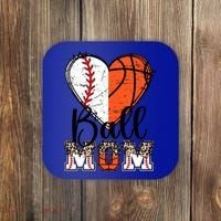Ball Mom Heart Basketball Baseball Mom Gift Coaster thumb 0