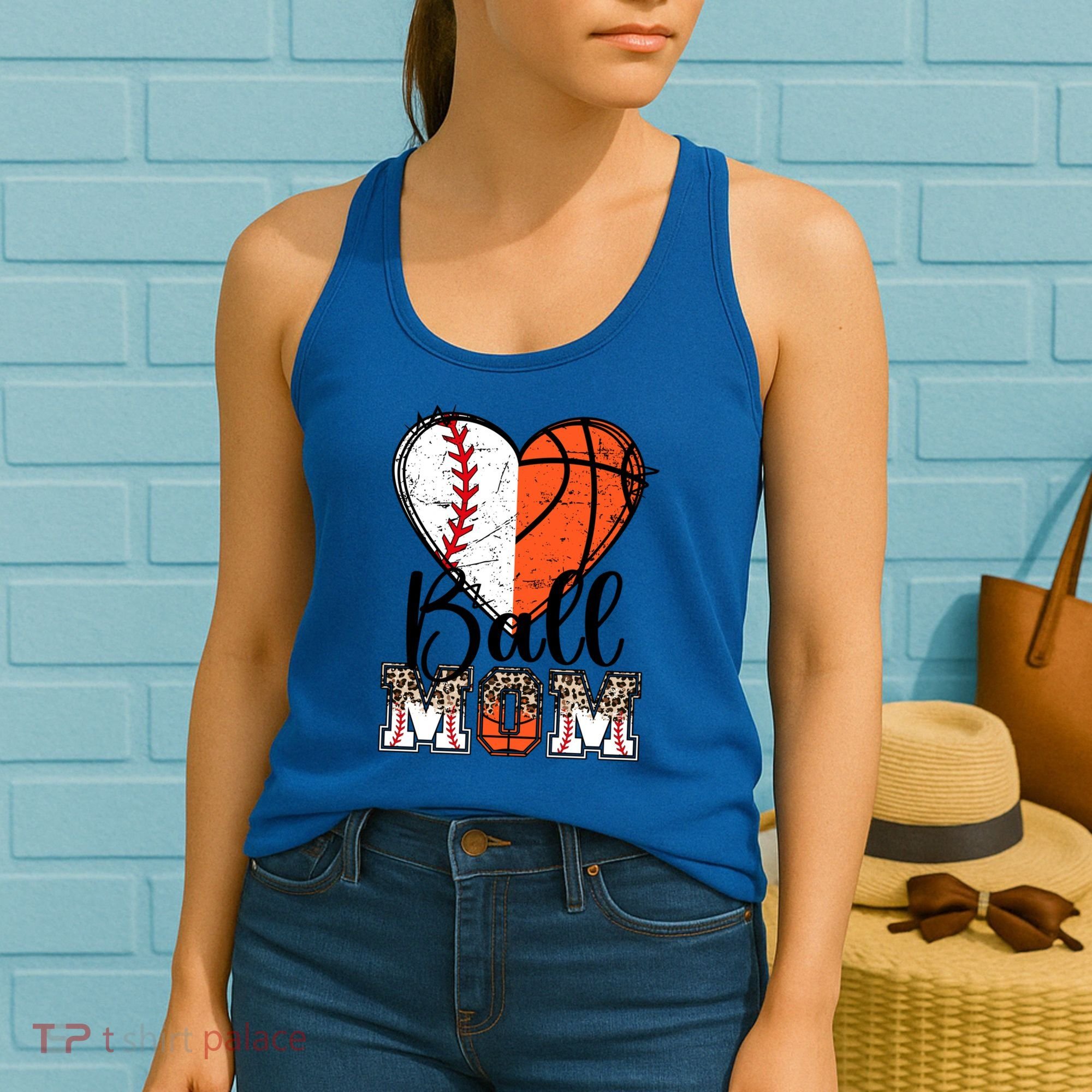Ball Mom Heart Basketball Baseball Mom Gift Women's Tank Top