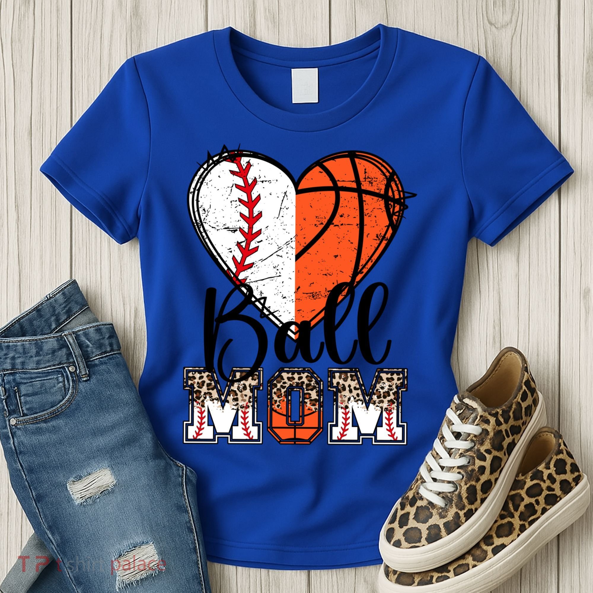 Ball Mom Heart Basketball Baseball Mom Gift Women's T-Shirt