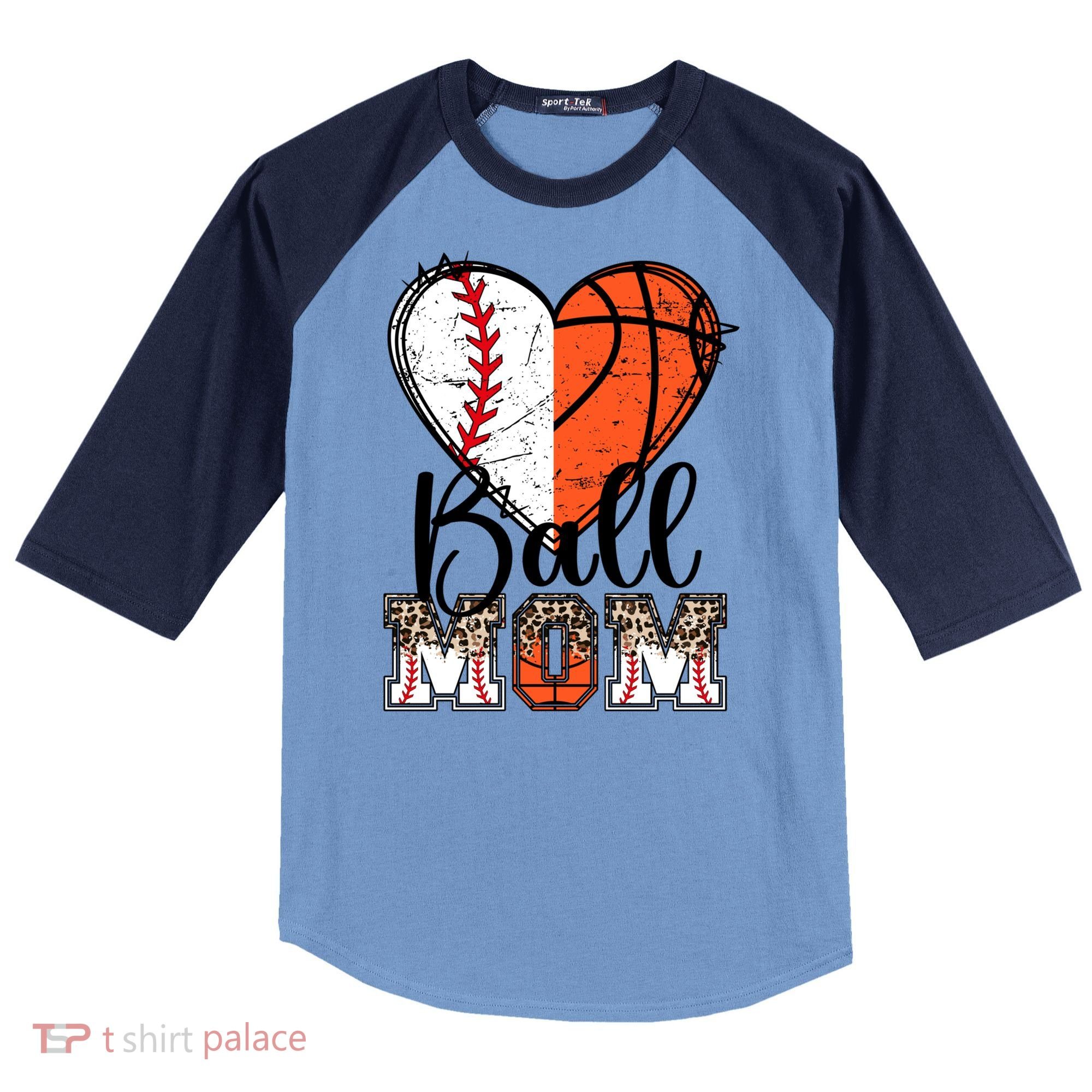 Ball Mom Heart Basketball Baseball Mom Gift Raglan Baseball Sleeve Shirt