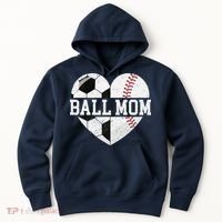 Ball Mom Heart Funny Baseball Soccer Mom Hoodie thumb 0