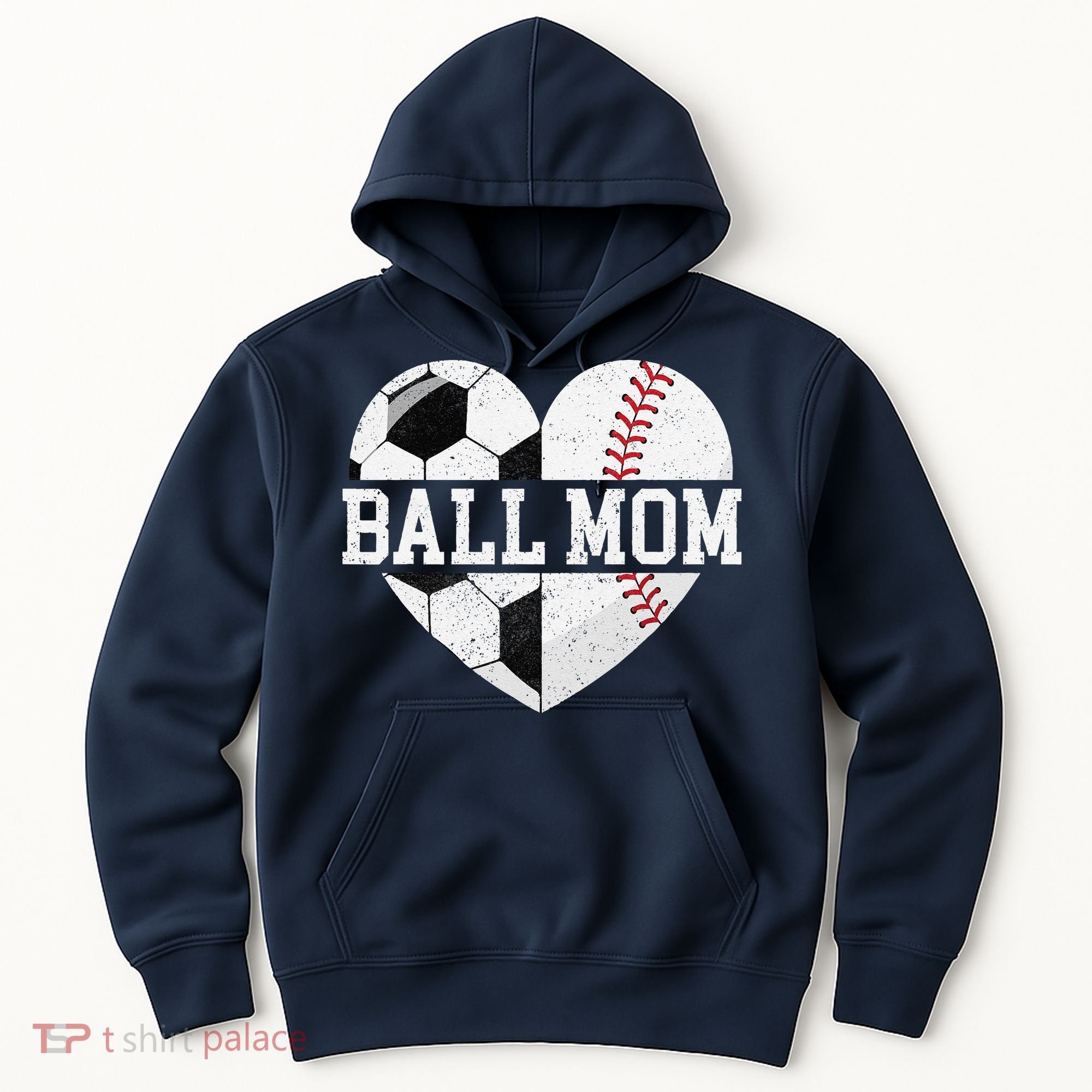 Ball Mom Heart Funny Baseball Soccer Mom Hoodie