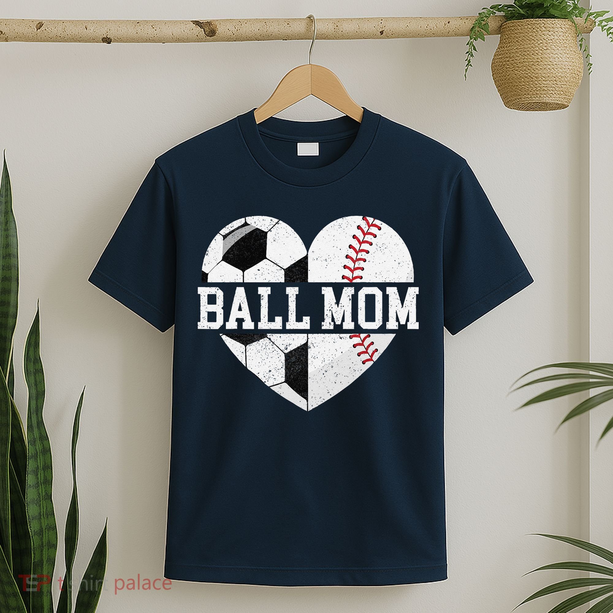 Ball Mom Heart Funny Baseball Soccer Mom T-Shirt