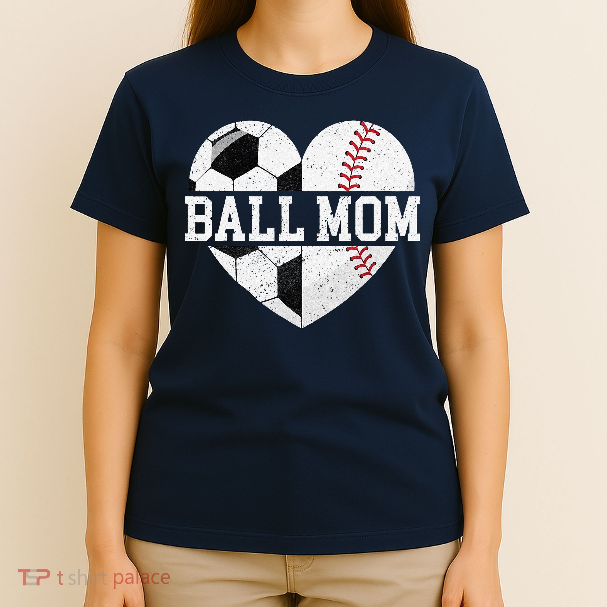 Ball Mom Heart Funny Baseball Soccer Mom T-Shirt