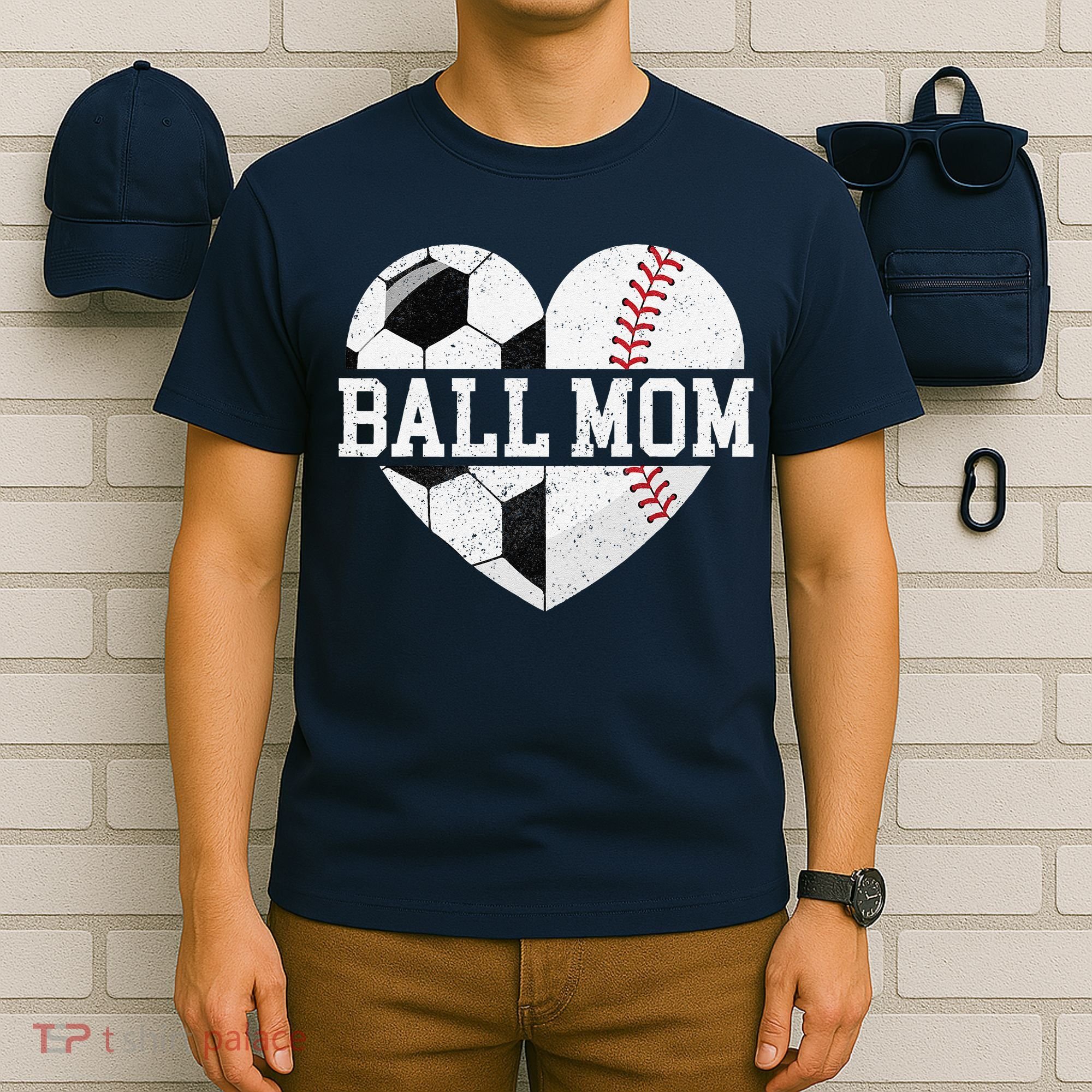 Ball Mom Heart Funny Baseball Soccer Mom T-Shirt