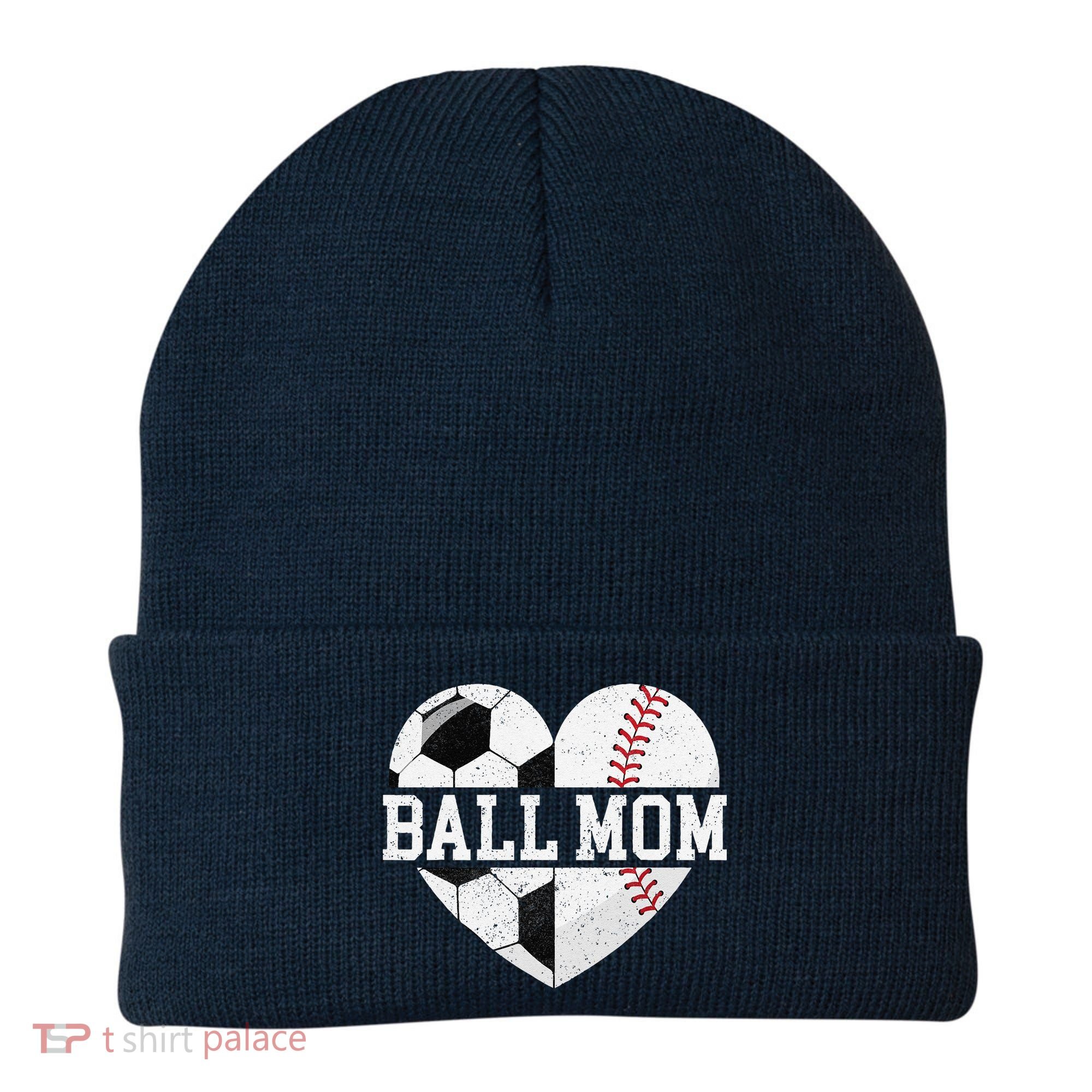 Ball Mom Heart Funny Baseball Soccer Mom Beanie