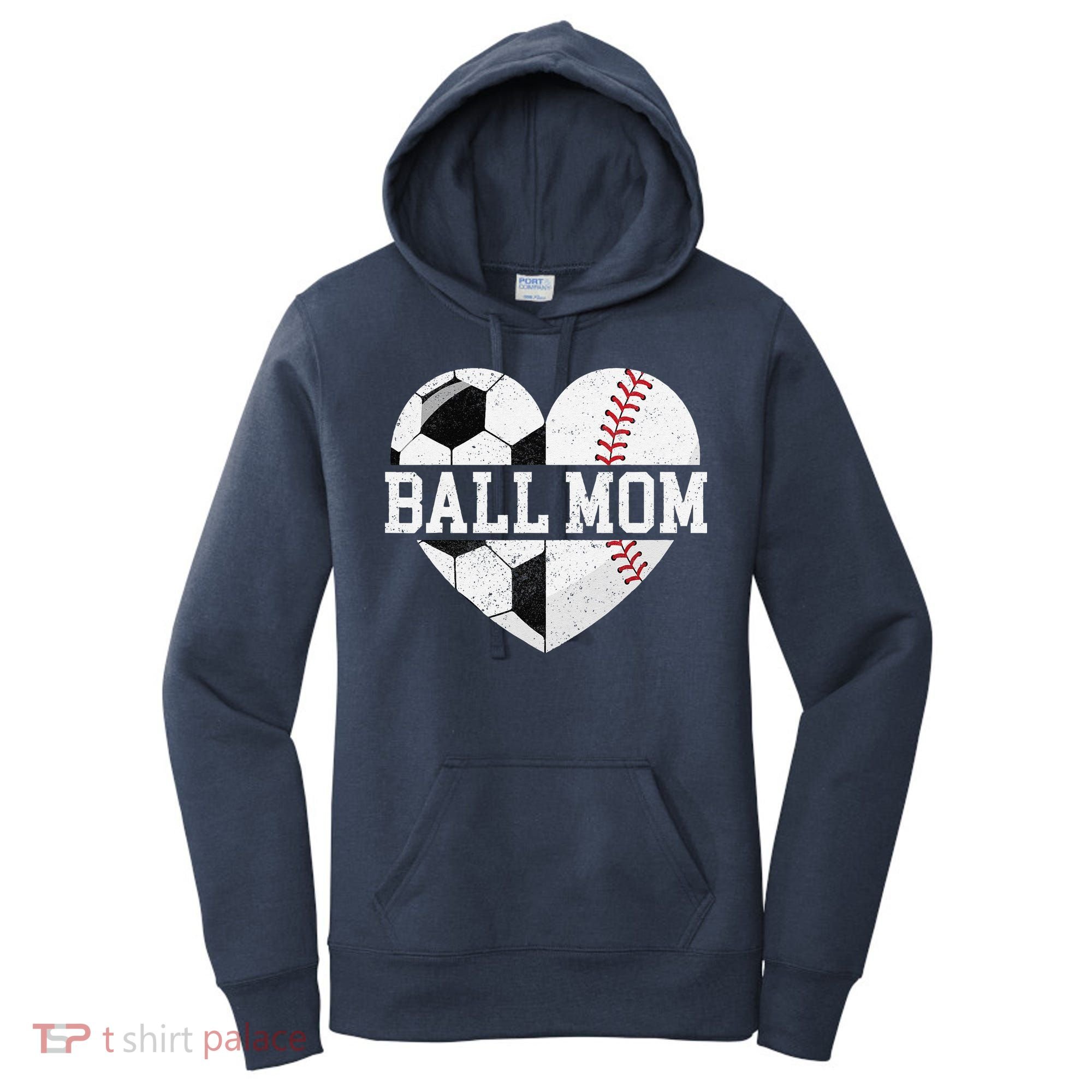 Ball Mom Heart Funny Baseball Soccer Mom Women's Hoodie
