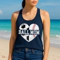 Ball Mom Heart Funny Baseball Soccer Mom Women's Tank Top thumb 2