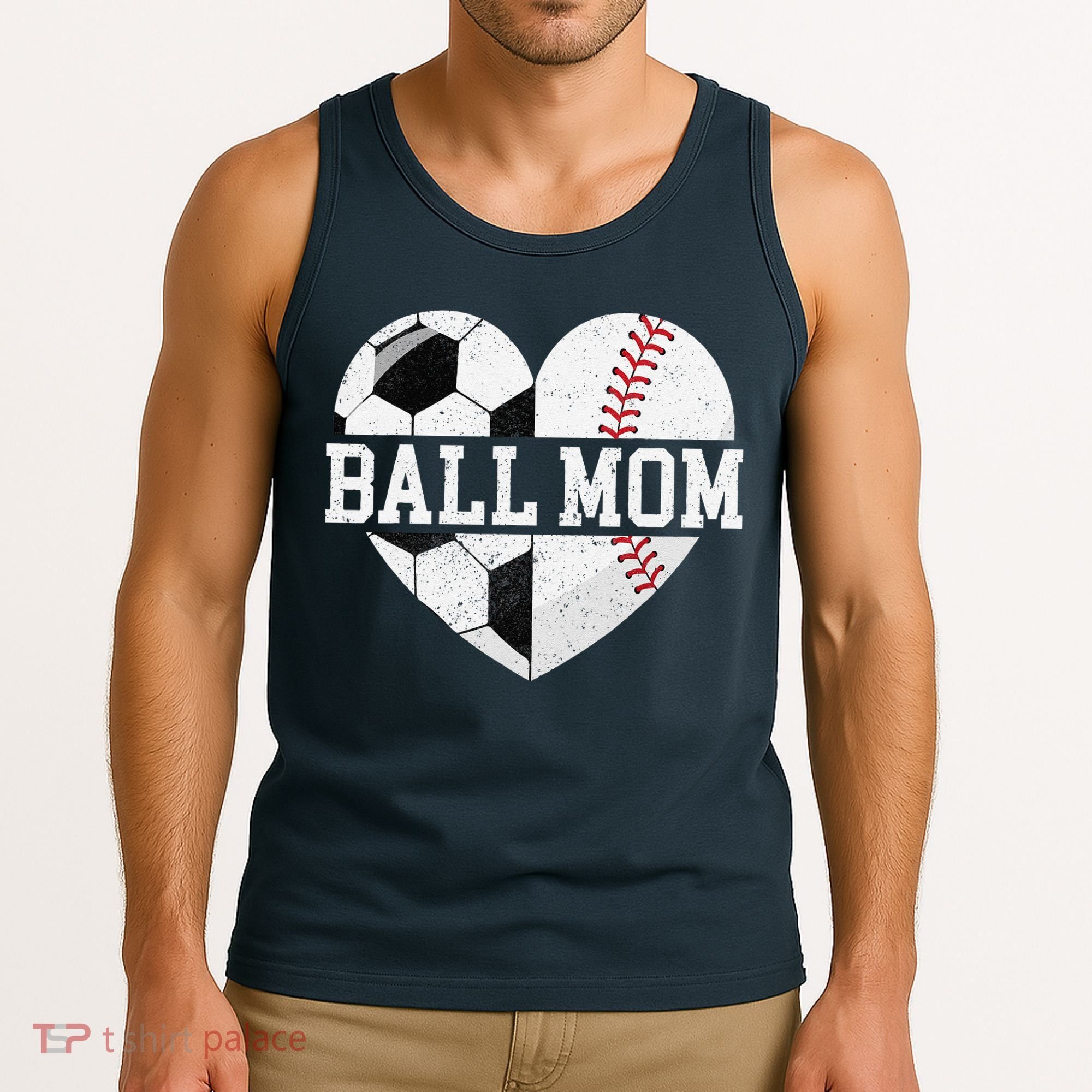 Ball Mom Heart Funny Baseball Soccer Mom Tank Top