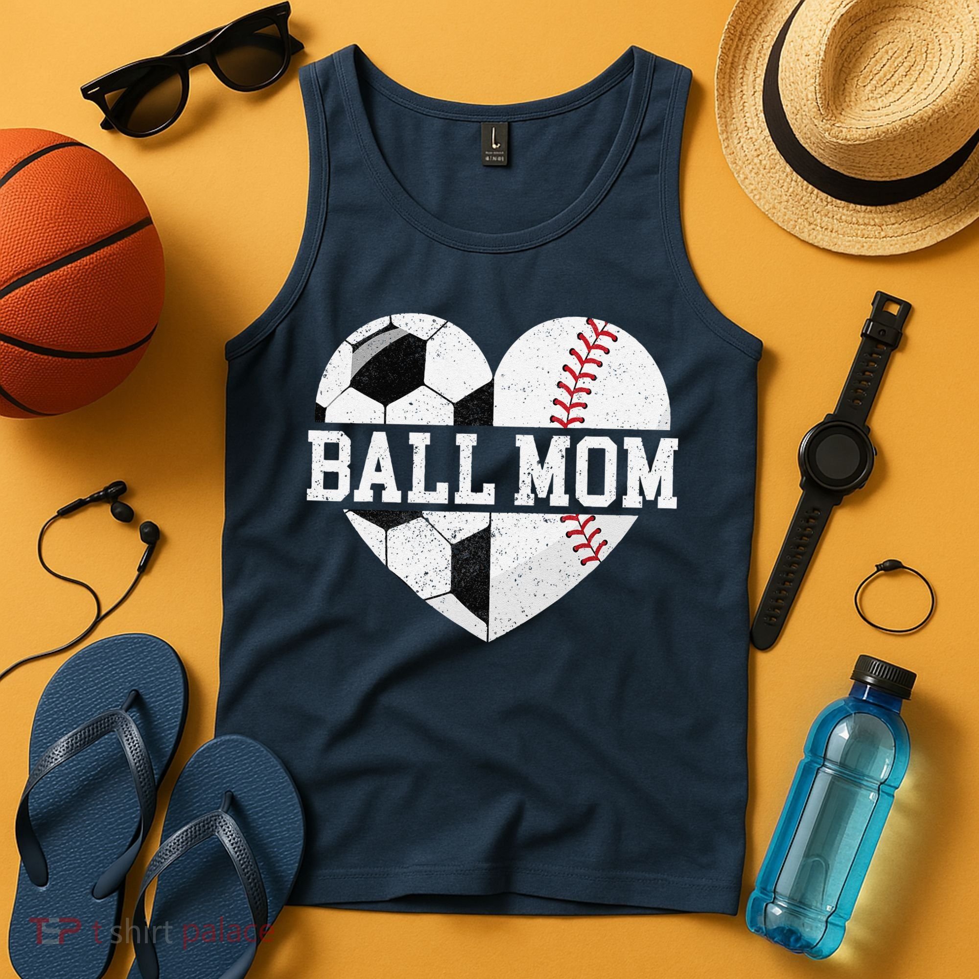 Ball Mom Heart Funny Baseball Soccer Mom Tank Top