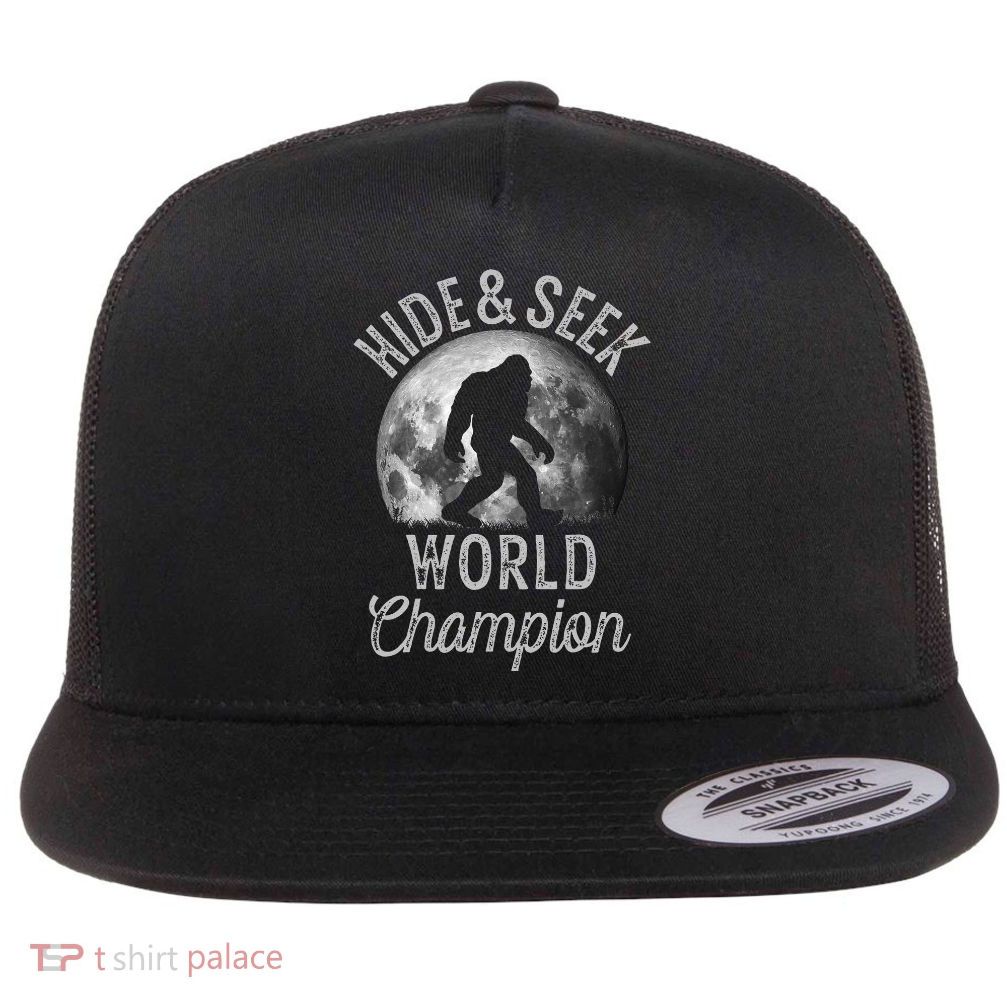Bigfoot Moon Hide And Seek World Champion Sasquatch Flat Bill Trucker Hat