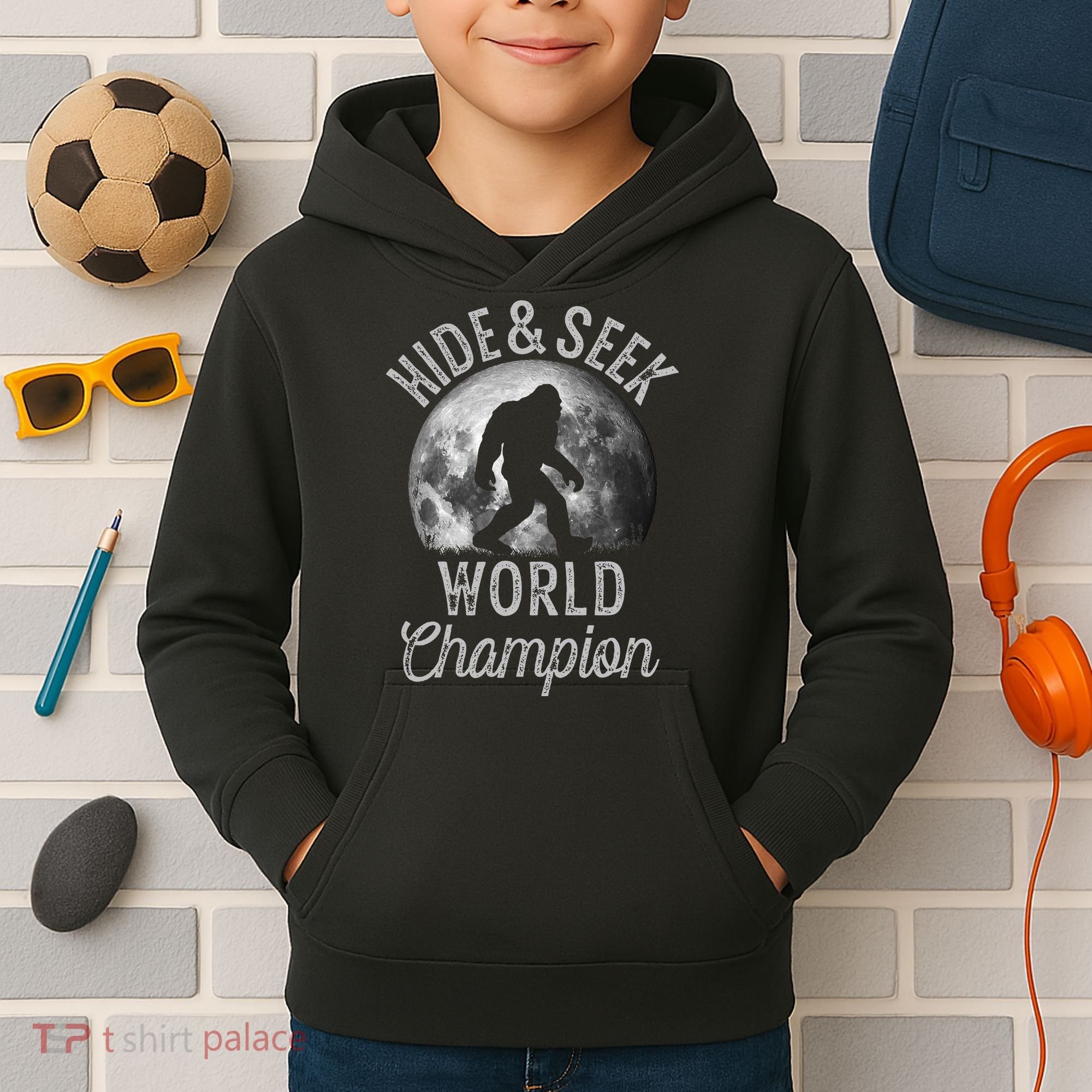 Bigfoot Moon Hide And Seek World Champion Sasquatch Kids Hoodie