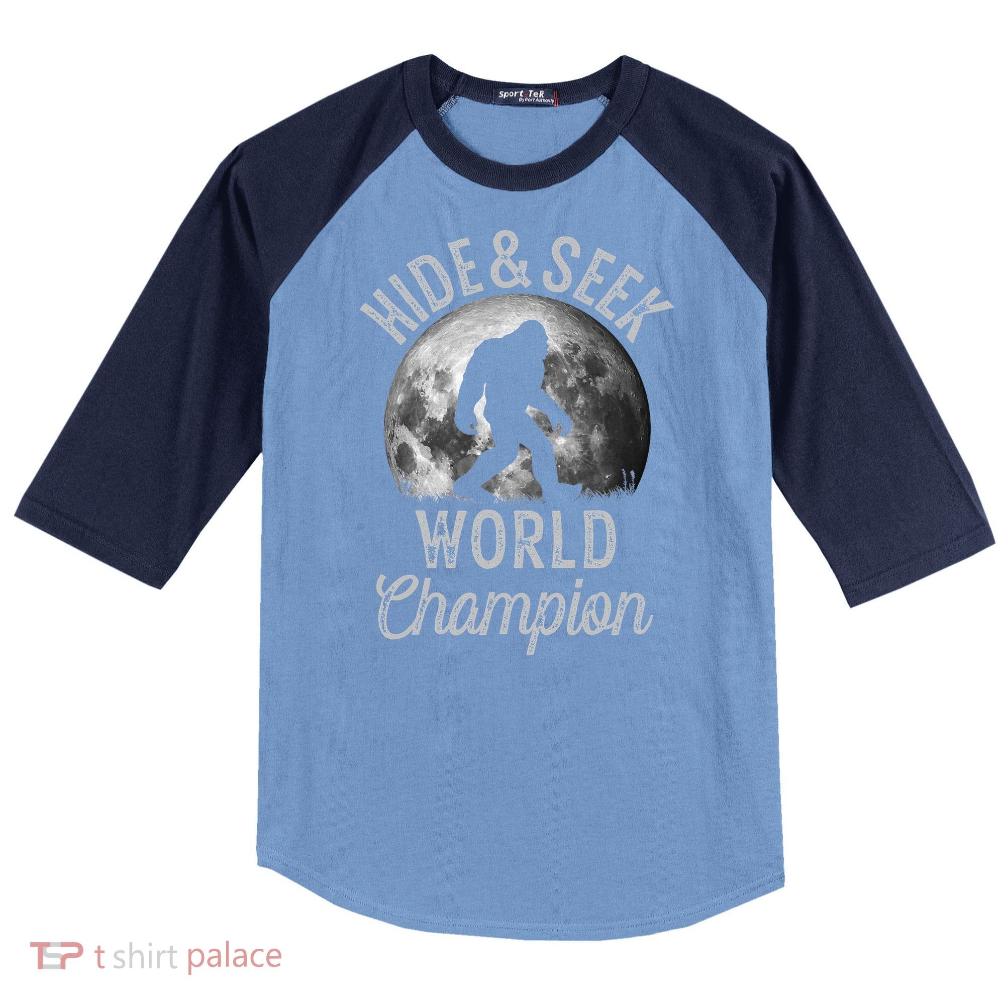 Bigfoot Moon Hide And Seek World Champion Sasquatch Raglan Baseball Sleeve Shirt