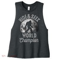 Bigfoot Moon Hide And Seek World Champion Sasquatch Women's Racerback Cropped Tank thumb 0