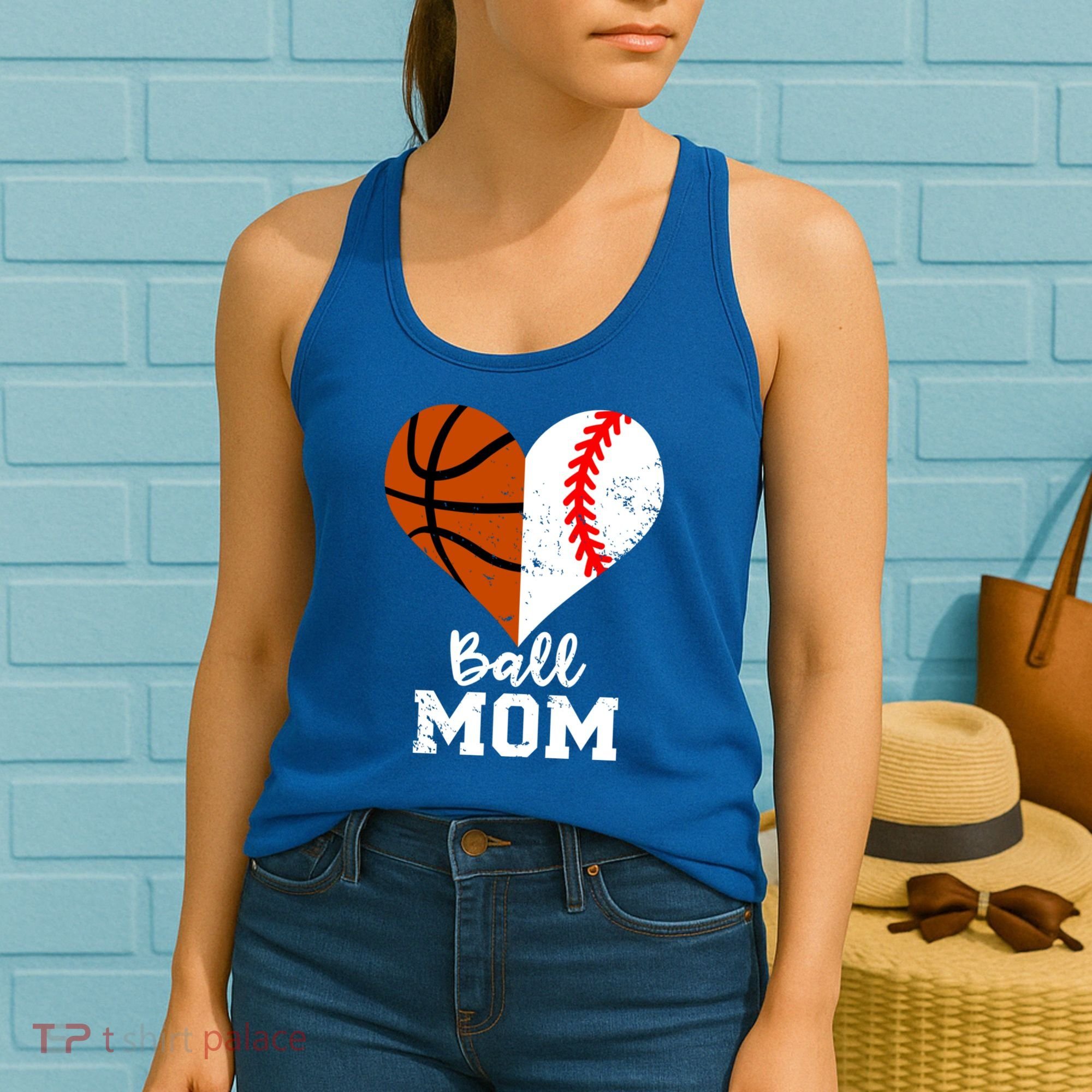 Ball Mom Heart Funny Baseball Basketball Mom Meaningful Gift Women's Tank Top