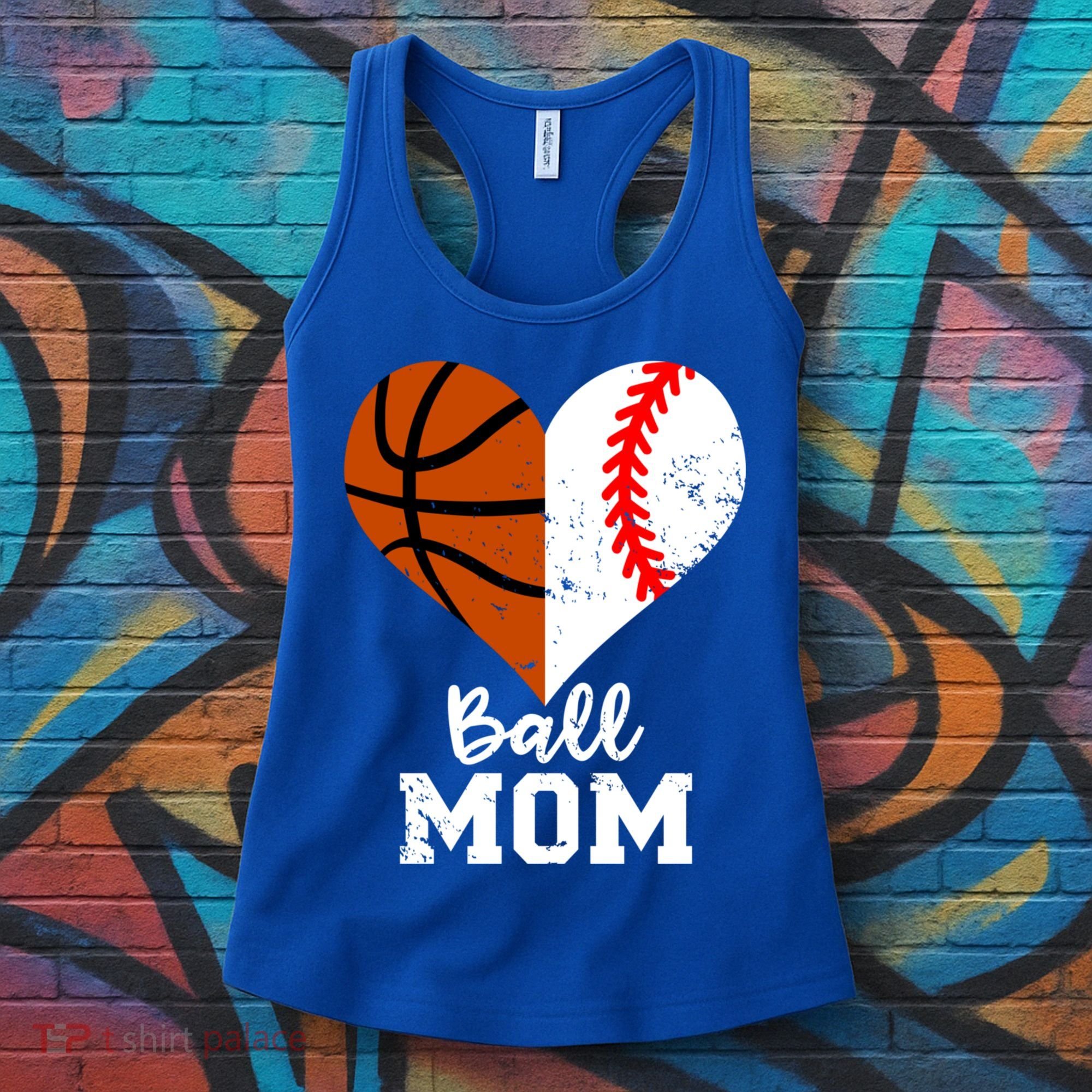 Ball Mom Heart Funny Baseball Basketball Mom Meaningful Gift Women's Tank Top