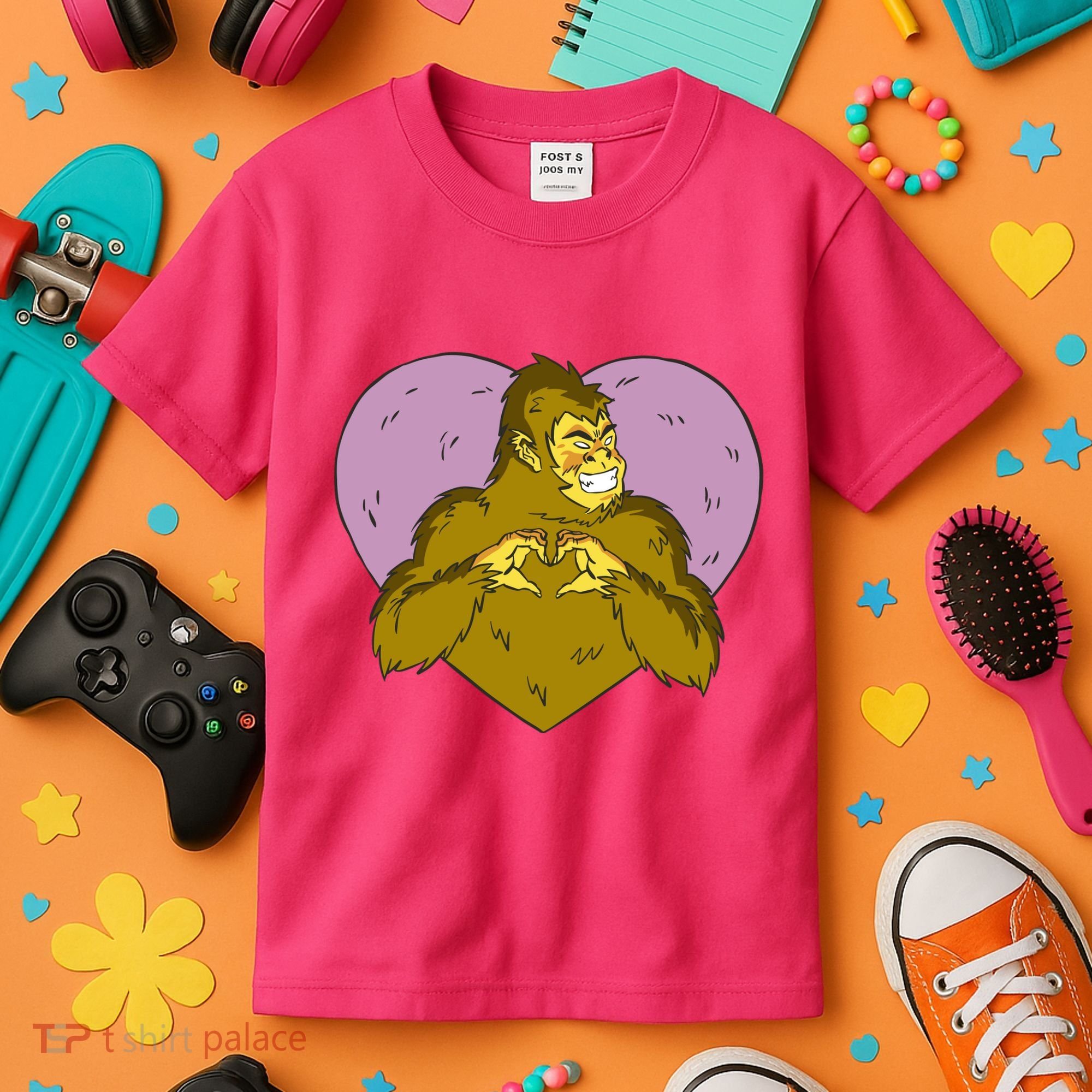 Bigfoot Monster Heart Cute Gift Kids T-Shirt