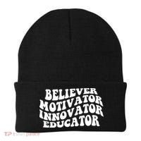Believer Motivator Innovator Educator Retro Gift Beanie thumb 0
