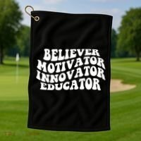 Believer Motivator Innovator Educator Retro Gift Golf Towel thumb 1