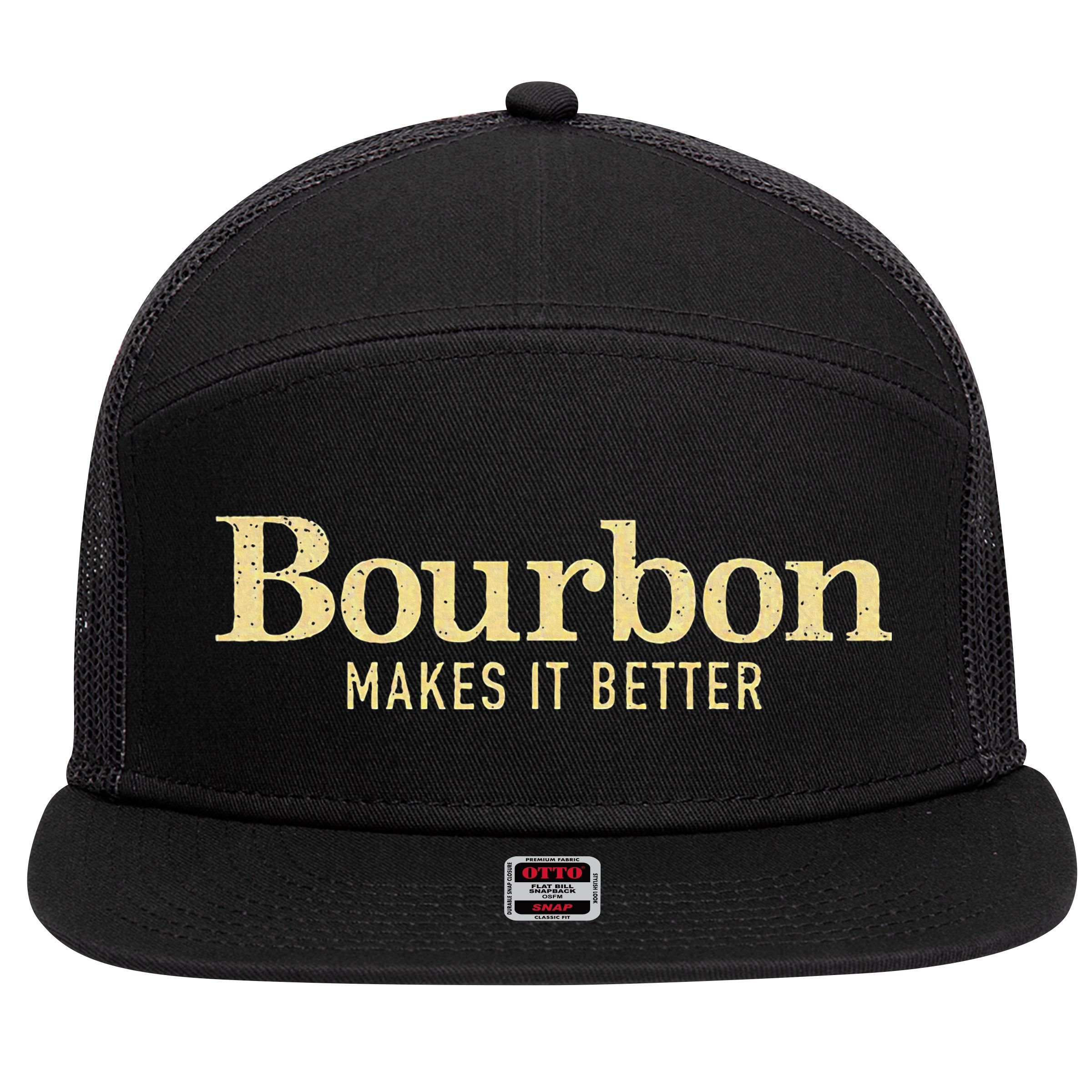Bourbon Makes It Better 7 Panel Mesh Trucker Snapback Hat