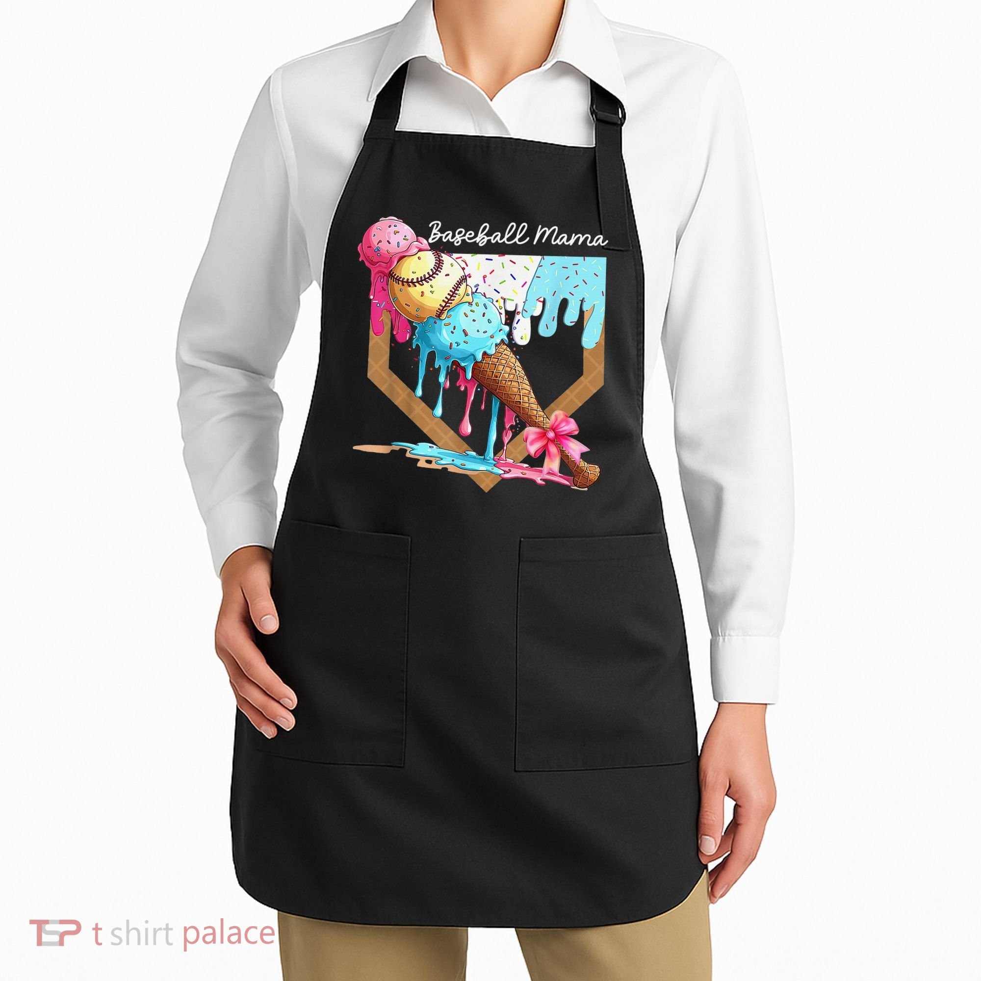 Baseball Mama Ice Cream Drip Baseball Mothers Day Coquette Apron