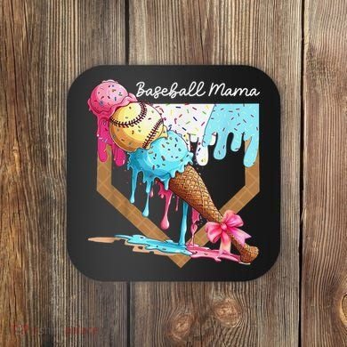 Baseball Mama Ice Cream Drip Baseball Mothers Day Coquette Coaster