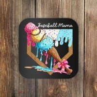 Baseball Mama Ice Cream Drip Baseball Mothers Day Coquette Coaster thumb 0