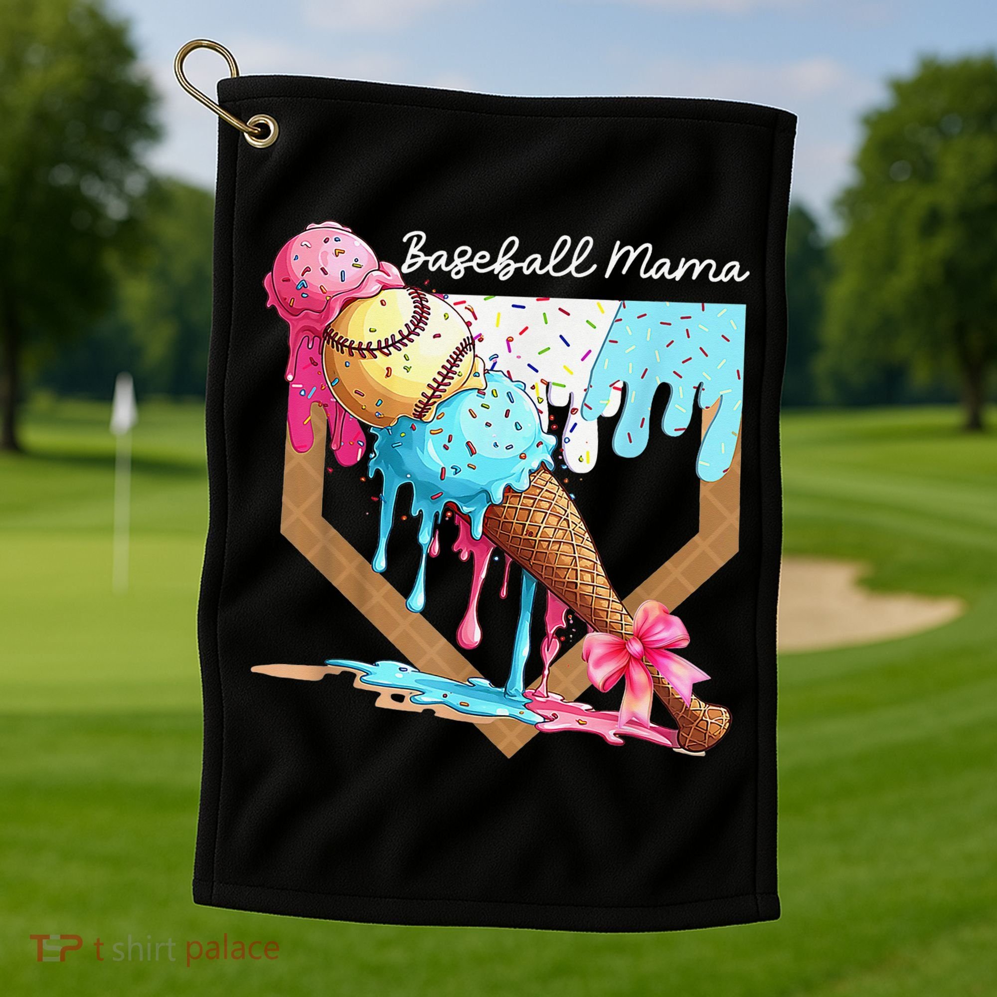 Baseball Mama Ice Cream Drip Baseball Mothers Day Coquette Golf Towel
