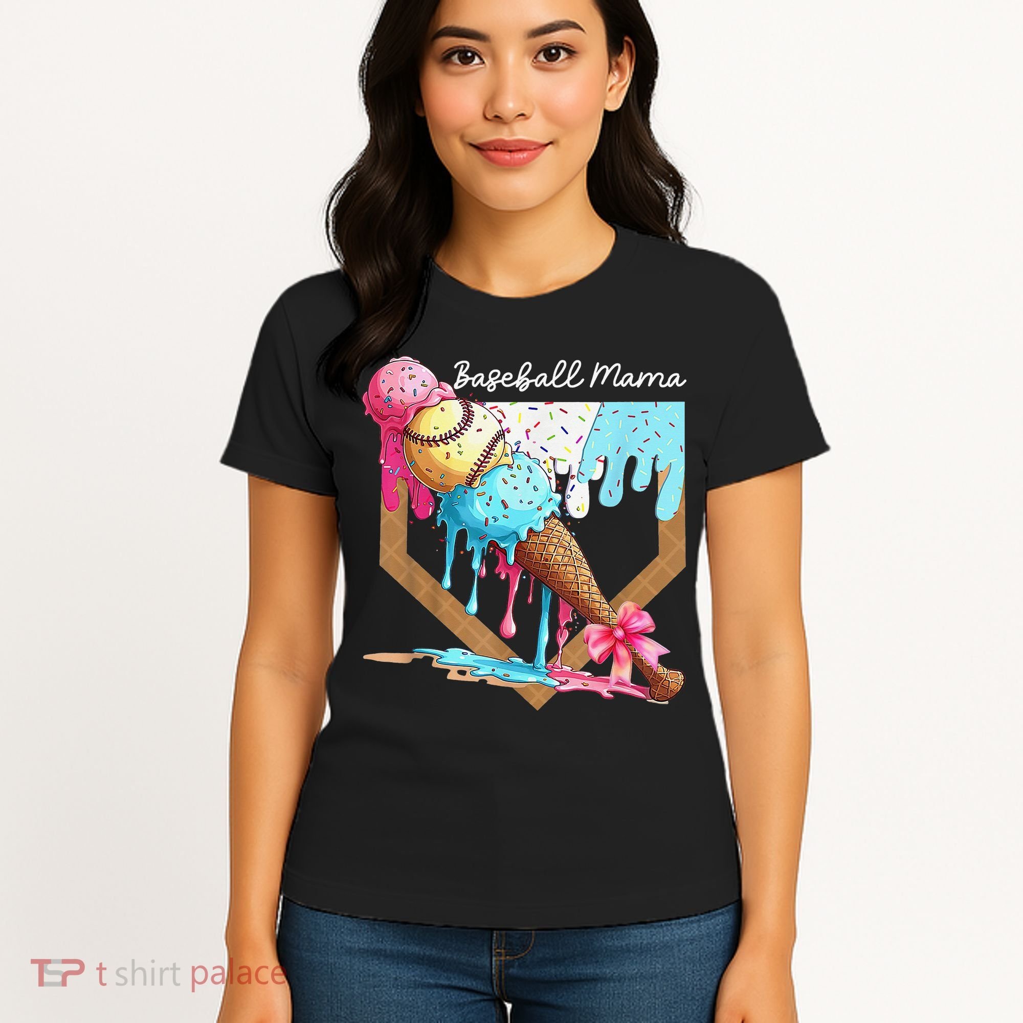 Baseball Mama Ice Cream Drip Baseball Mothers Day Coquette Women's T-Shirt