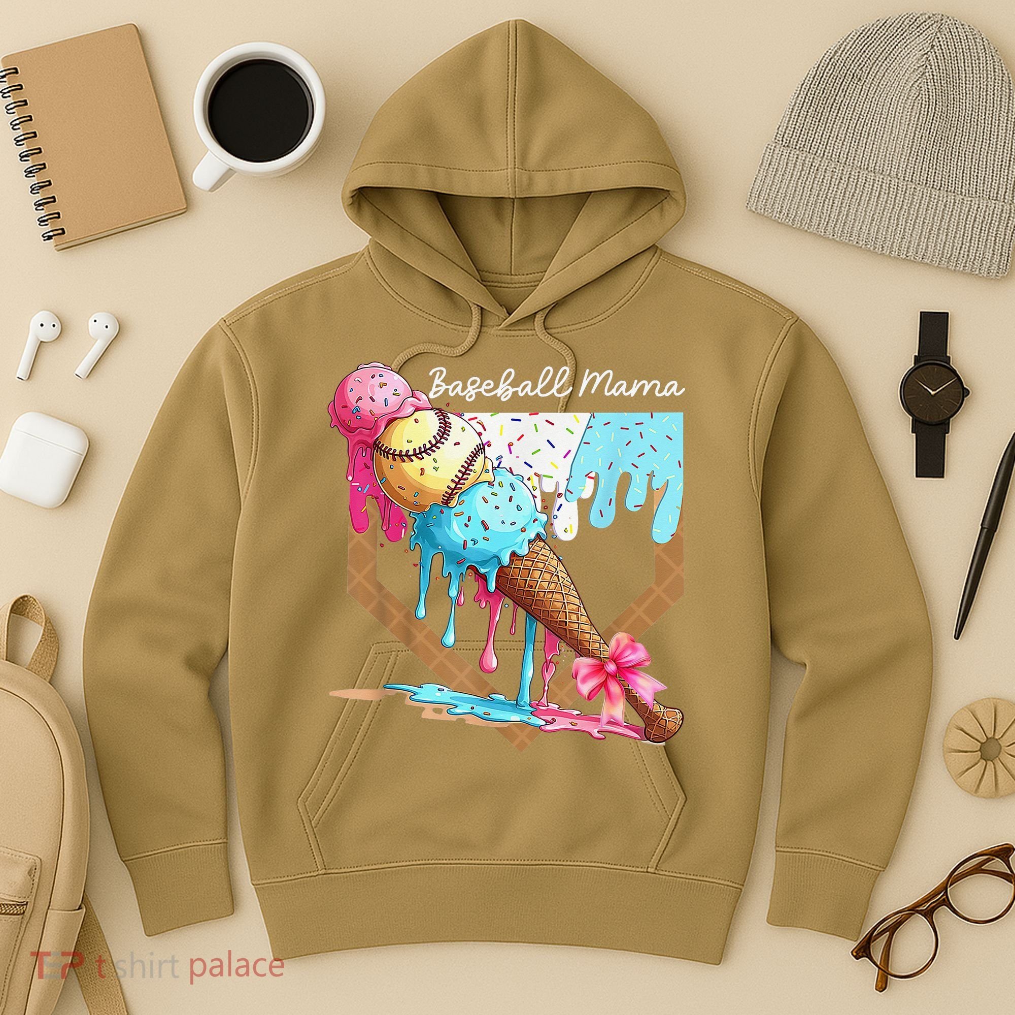Baseball Mama Ice Cream Drip Baseball Mothers Day Coquette Hoodie